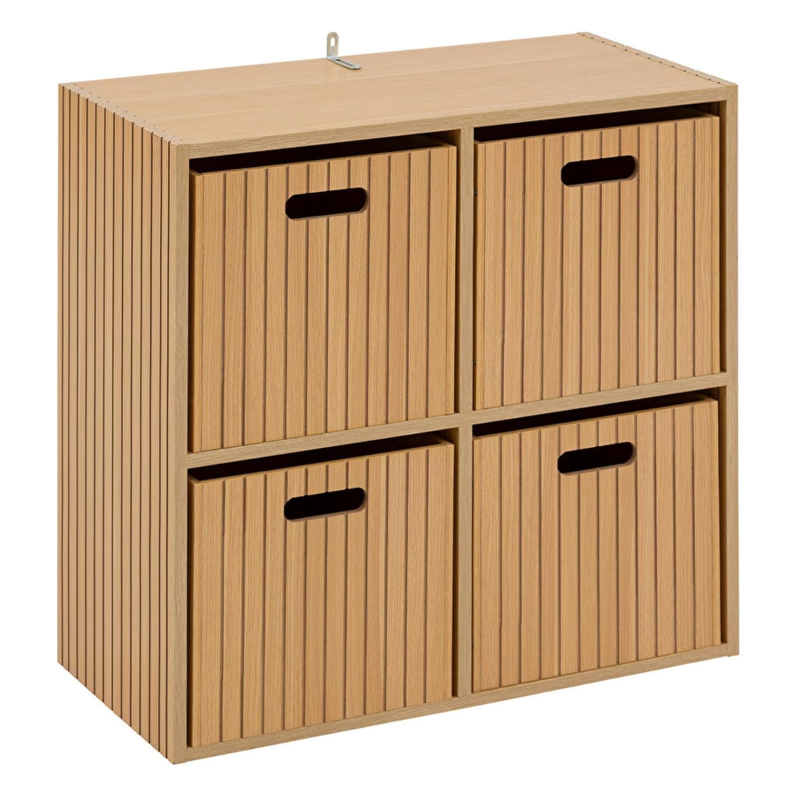 Libreria 69x69h cm in legno naturale e cannettato con 4 vani - Kloser