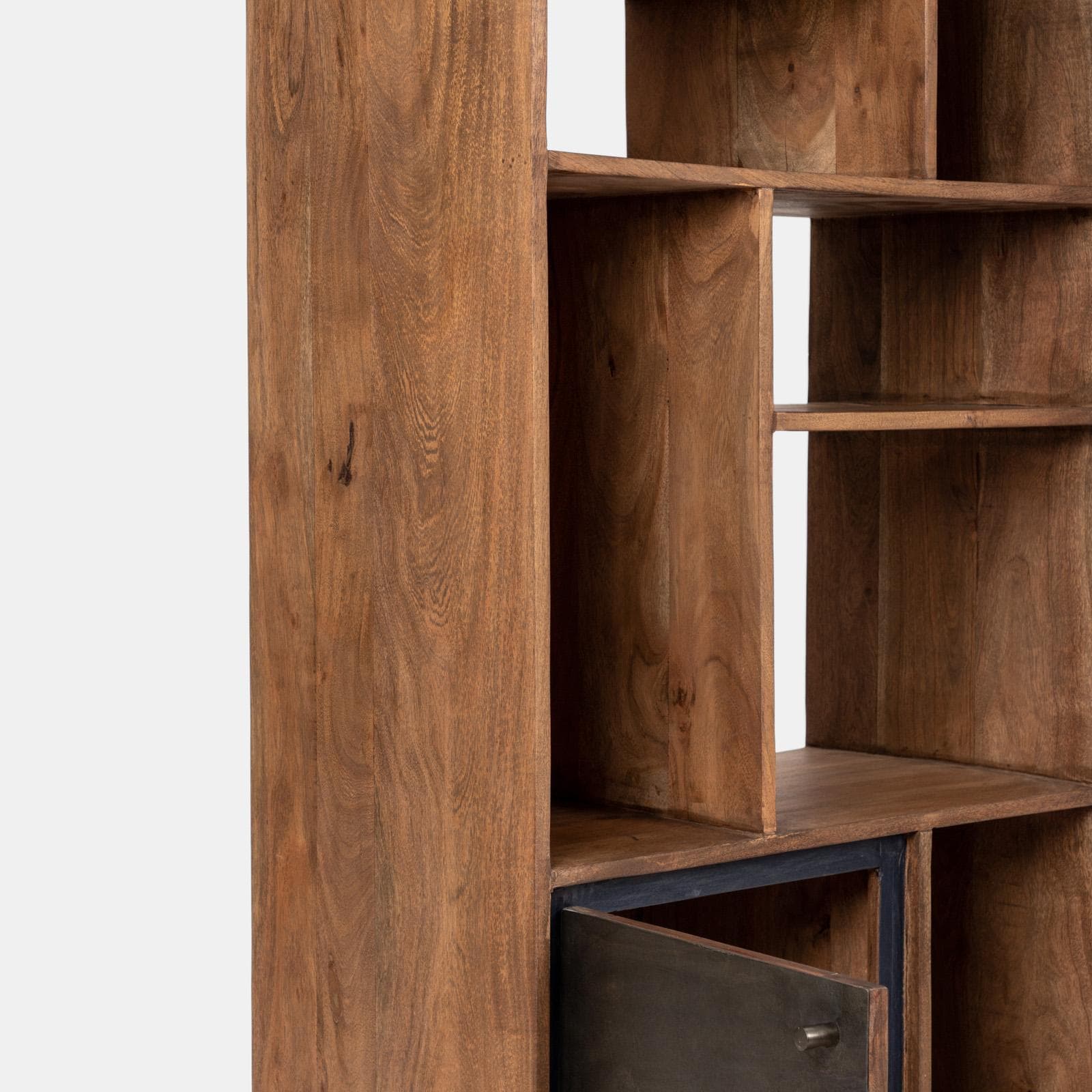Libreria 73x183h cm in legno con anta e vani a giorno - Freia Acacia