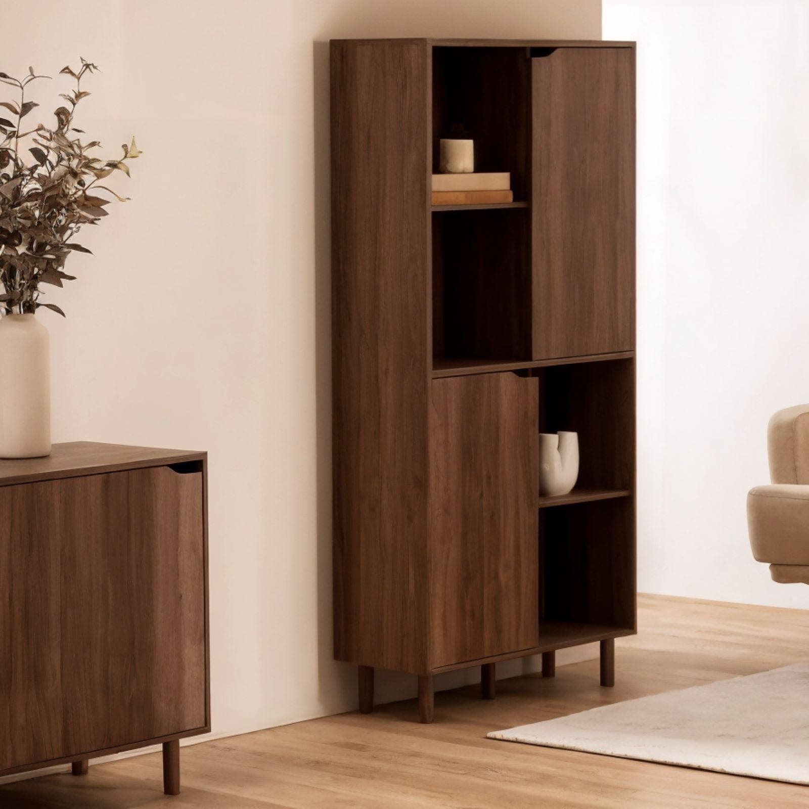 Libreria 80x160h cm effetto noce con 2 ante scorrevoli - Ynoire