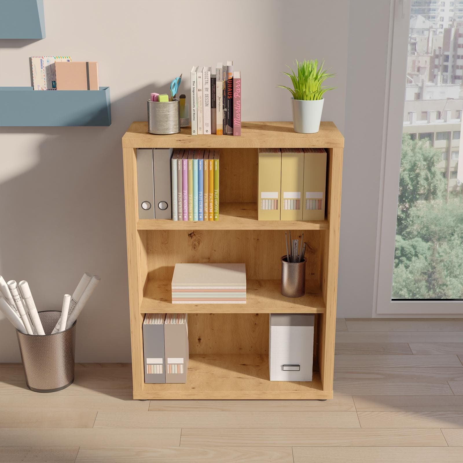Libreria 82x112h cm rovere artisan con ripiani regolabili - Homely office