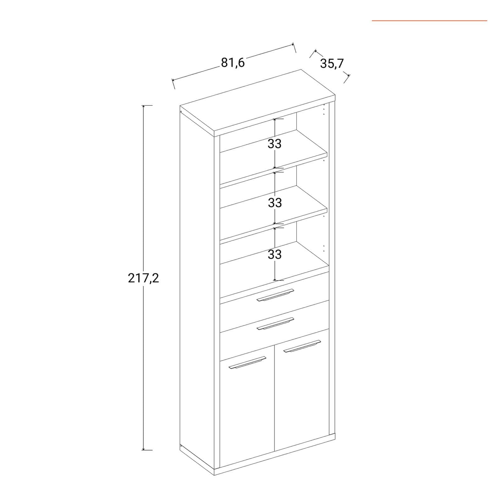 Libreria 82x217h cm in legno rovere scuro e bianco lucido - Homely office