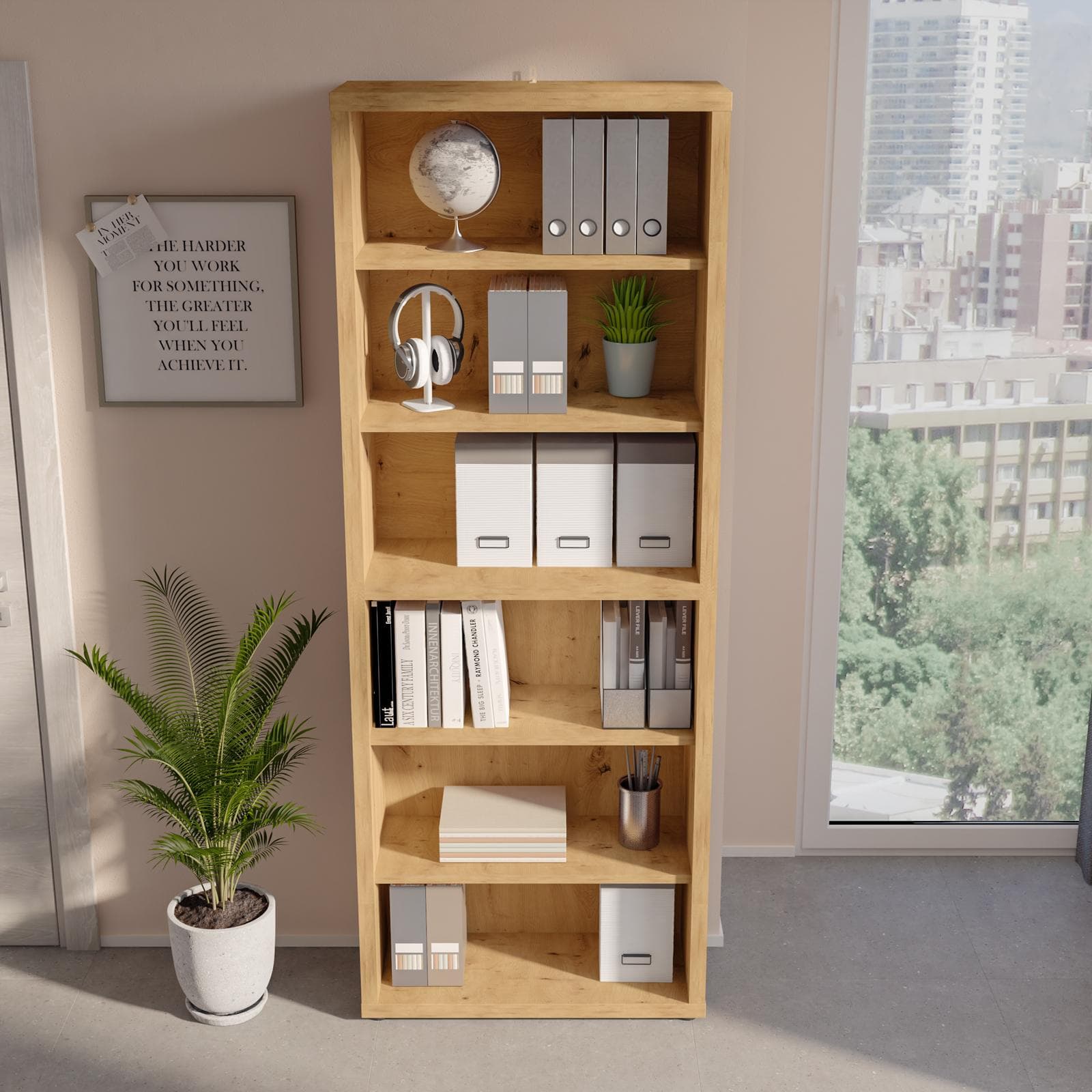 Libreria 82x217h cm rovere artisan con ripiani regolabili - Homely office