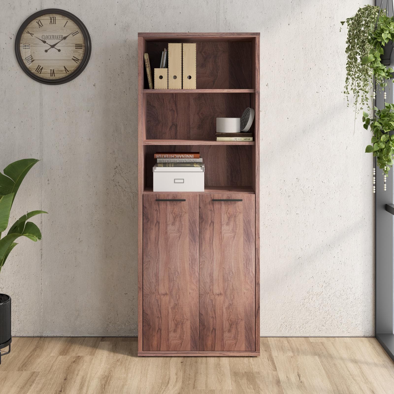 Libreria 82x217h cm noce brera con 2 ante basse - Historic brown