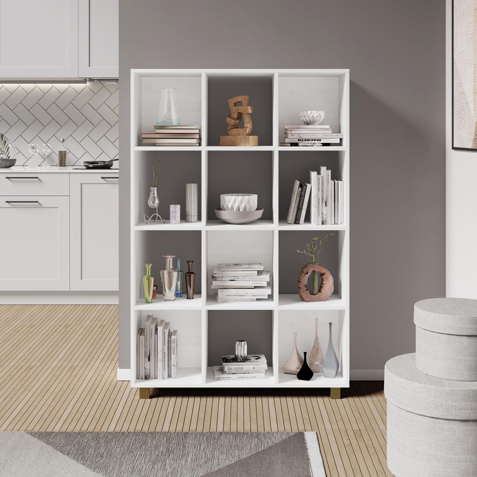 Libreria 90x131 h cm bianco effetto legno - Elvira