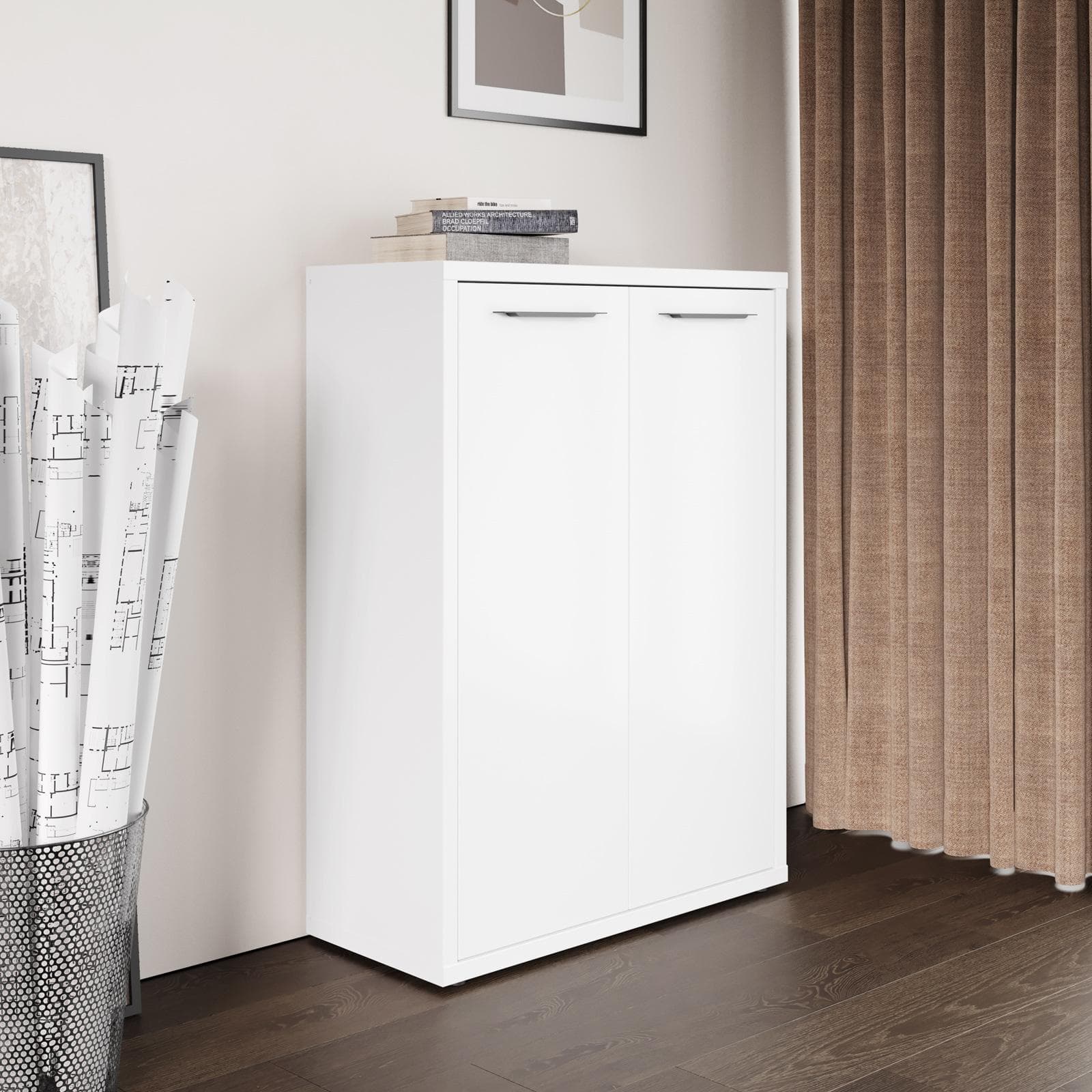 Mobile multiuso 80x112h cm bianco lucido con 2 ante - Homely office
