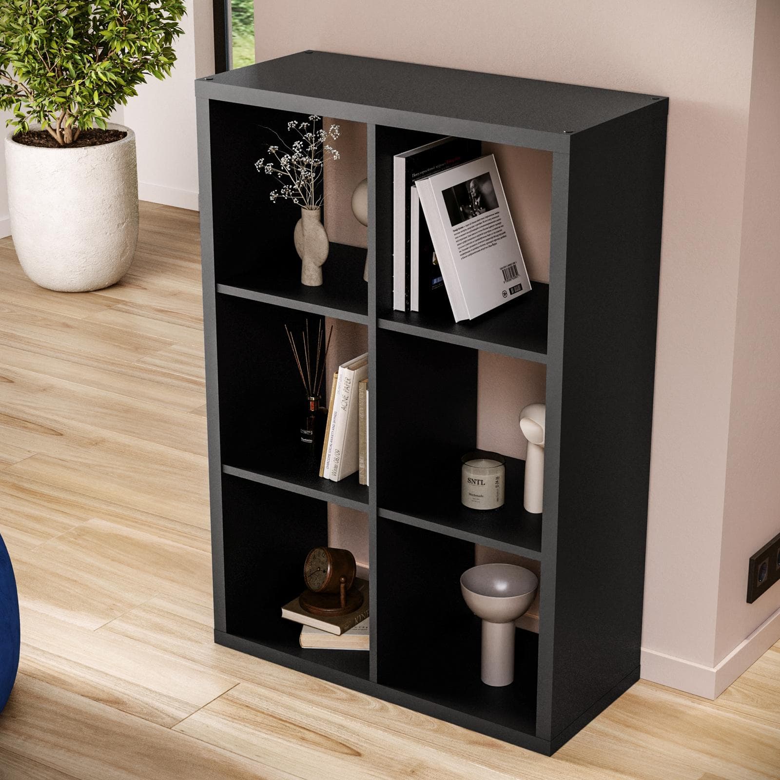 Libreria modulare 74x108h cm con 6 vani antracite - Tactik
