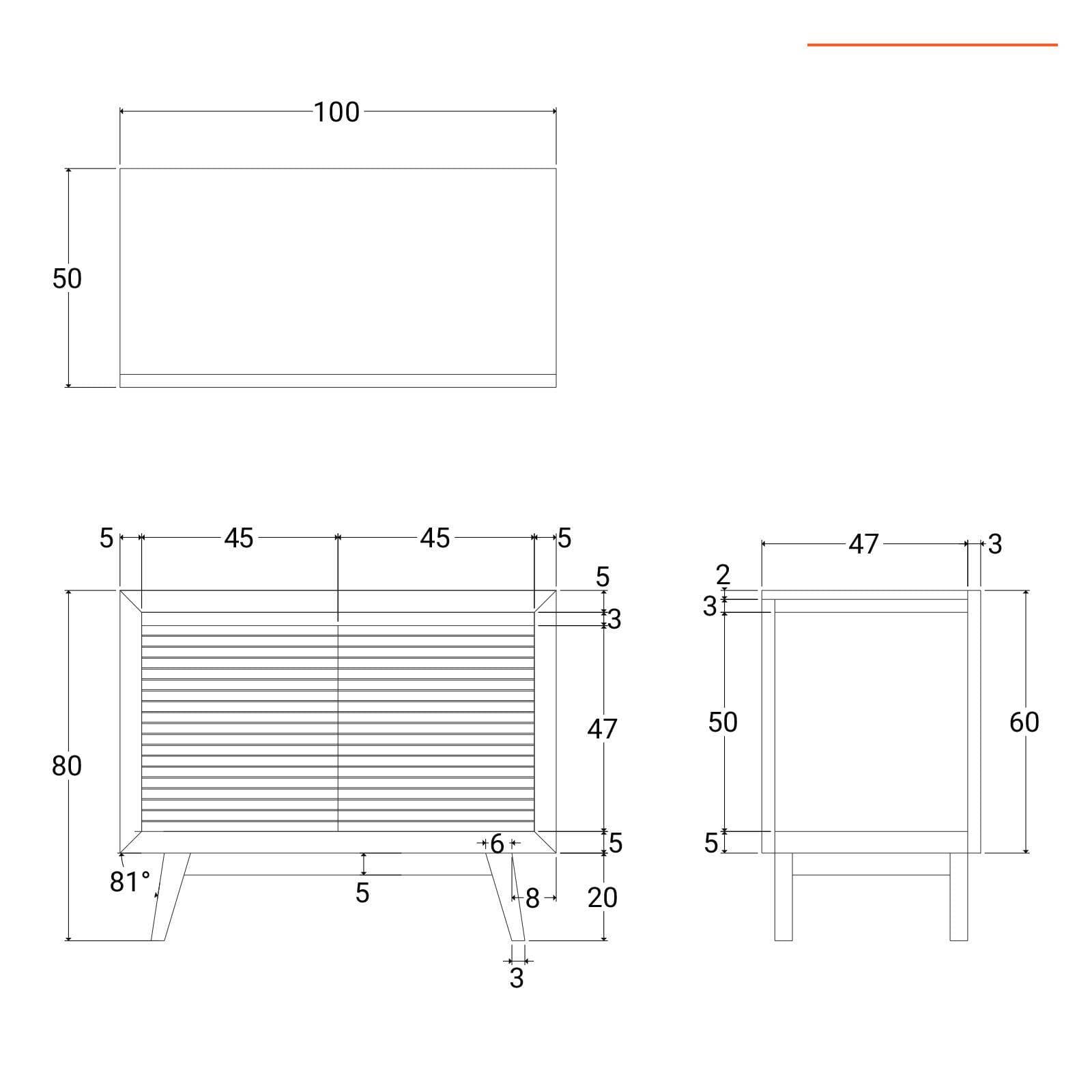 Madia 100 cm in legno naturale di teak cannettato con 2 ante - Guiza