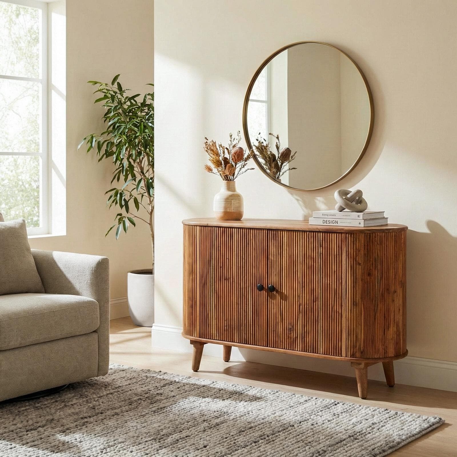 Madia 118x75h cm in legno di acacia cannettato con due ante - Reed