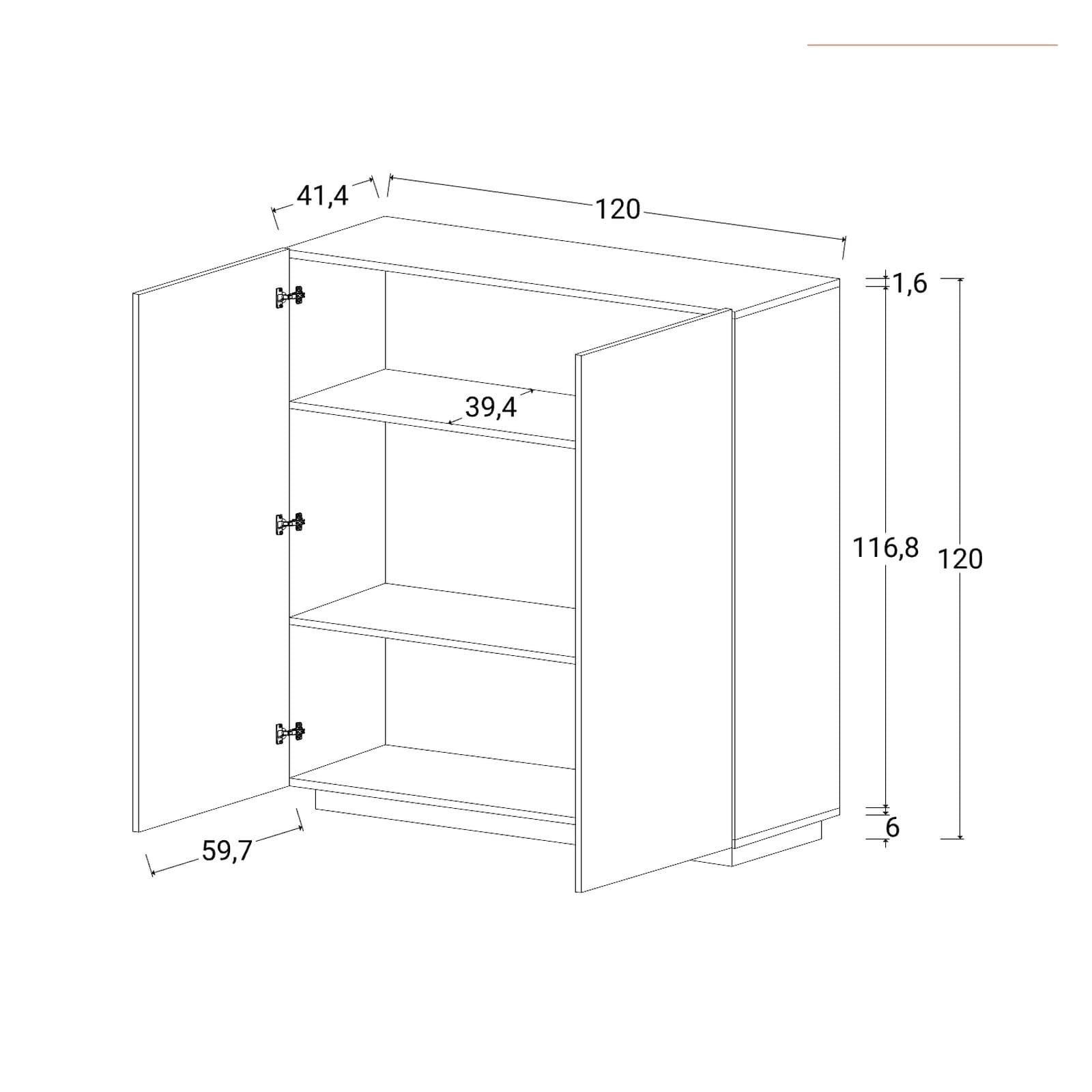 Credenza 120x126h cm antracite opaco con 2 ante effetto legno scuro cannettato - Roots
