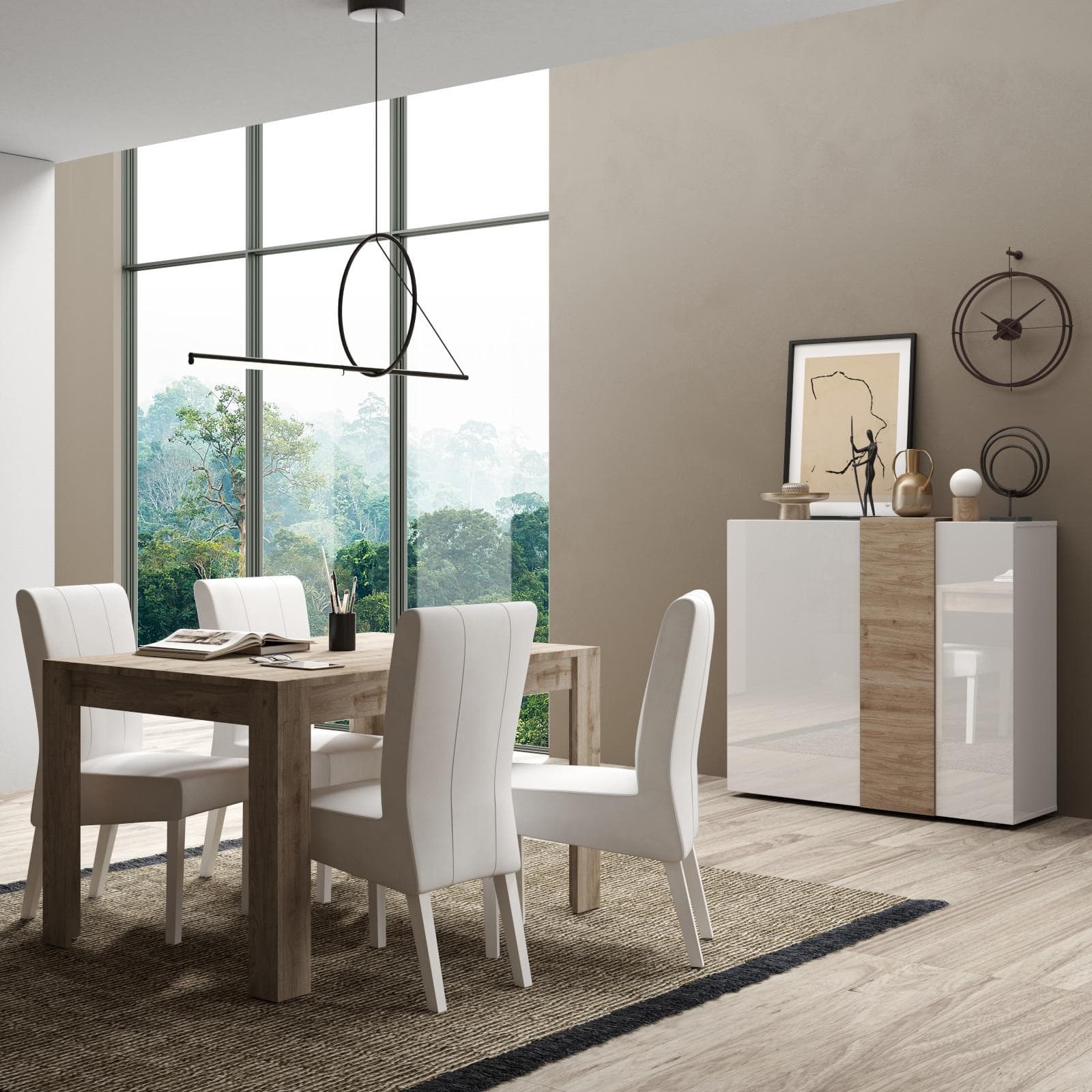 Madia 121 cm con due ante bianco lucido e rovere cadiz - Kendra