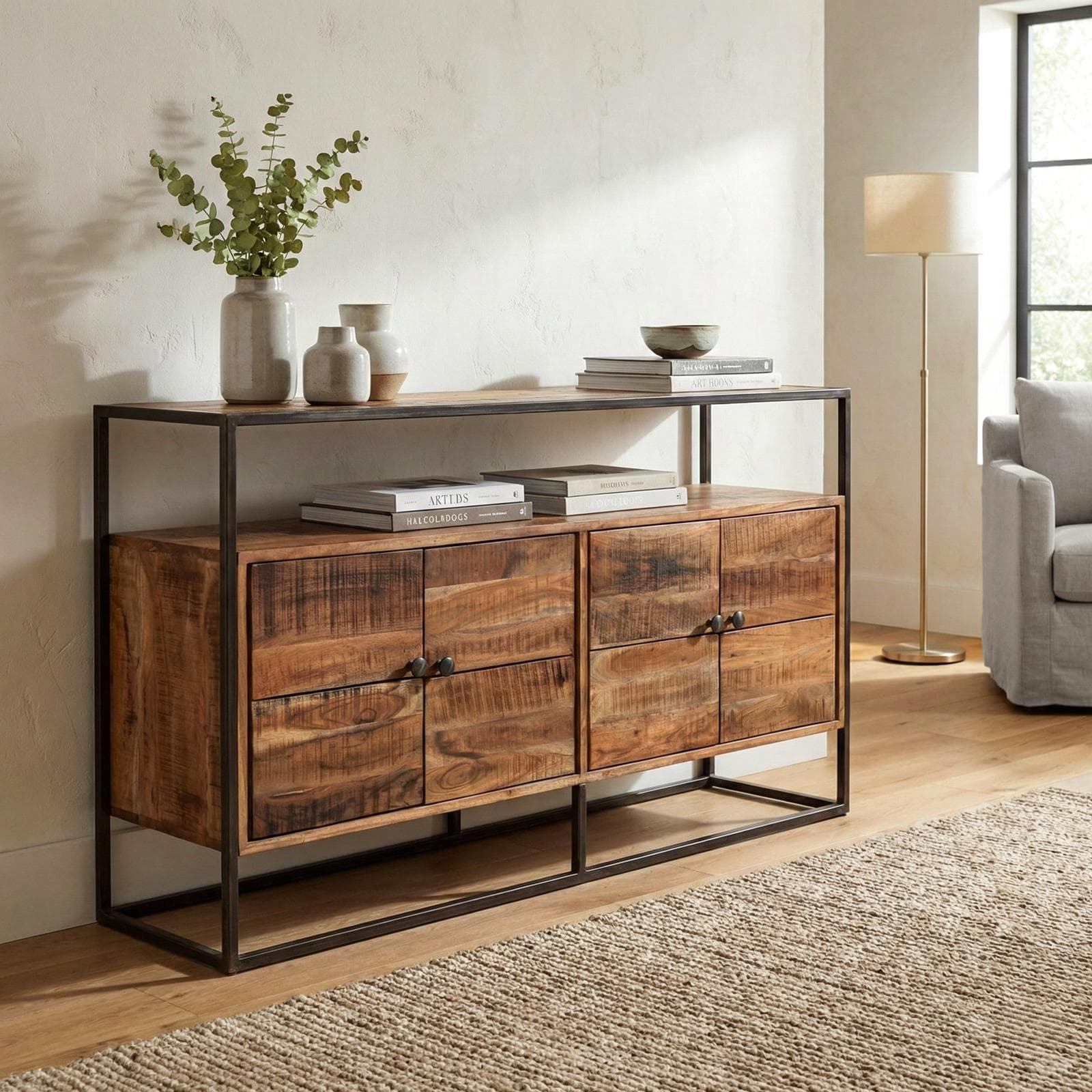 Madia 150x40 cm con quattro ante in legno di acacia - Freia Acacia