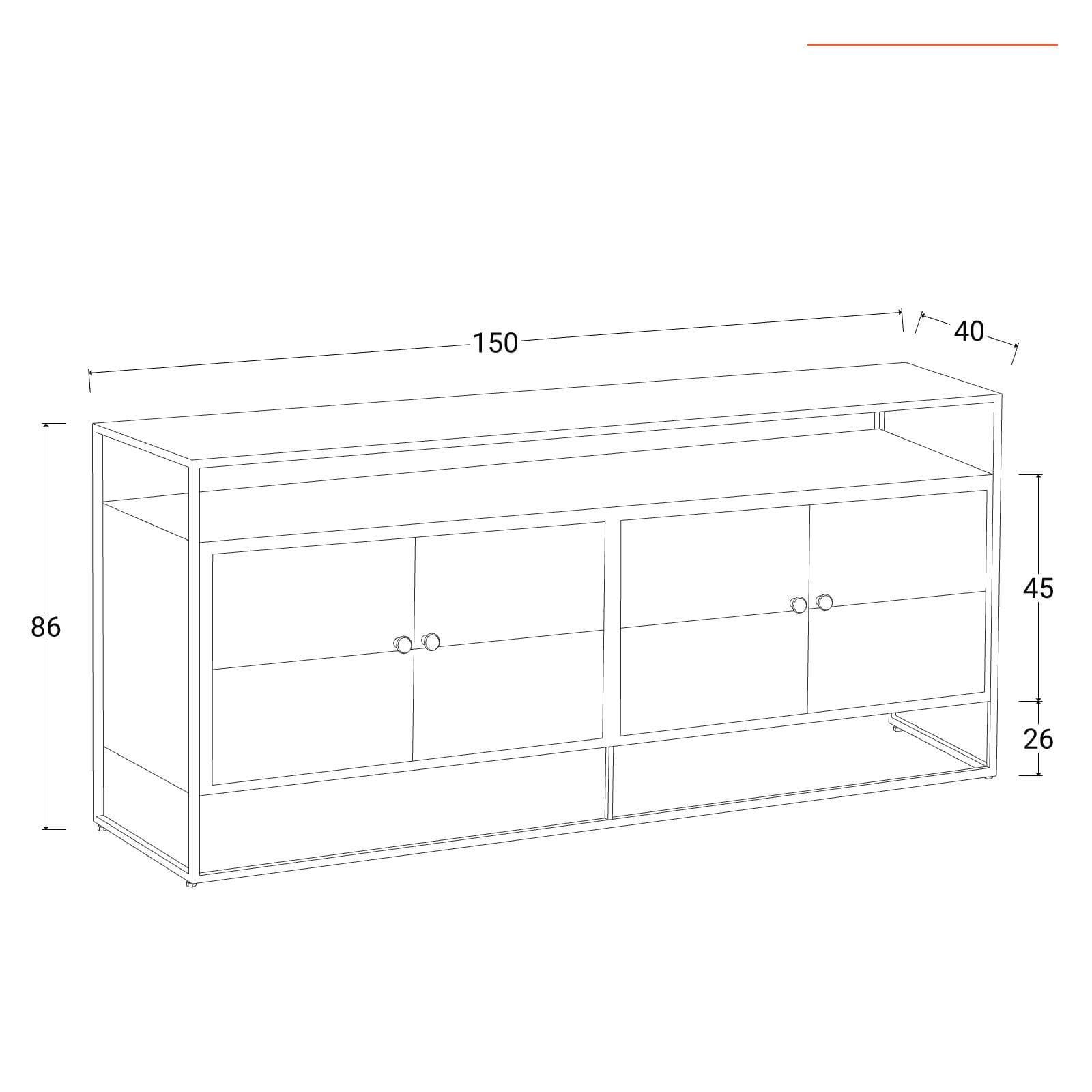 Madia 150x40 cm con quattro ante in legno di acacia - Freia Acacia