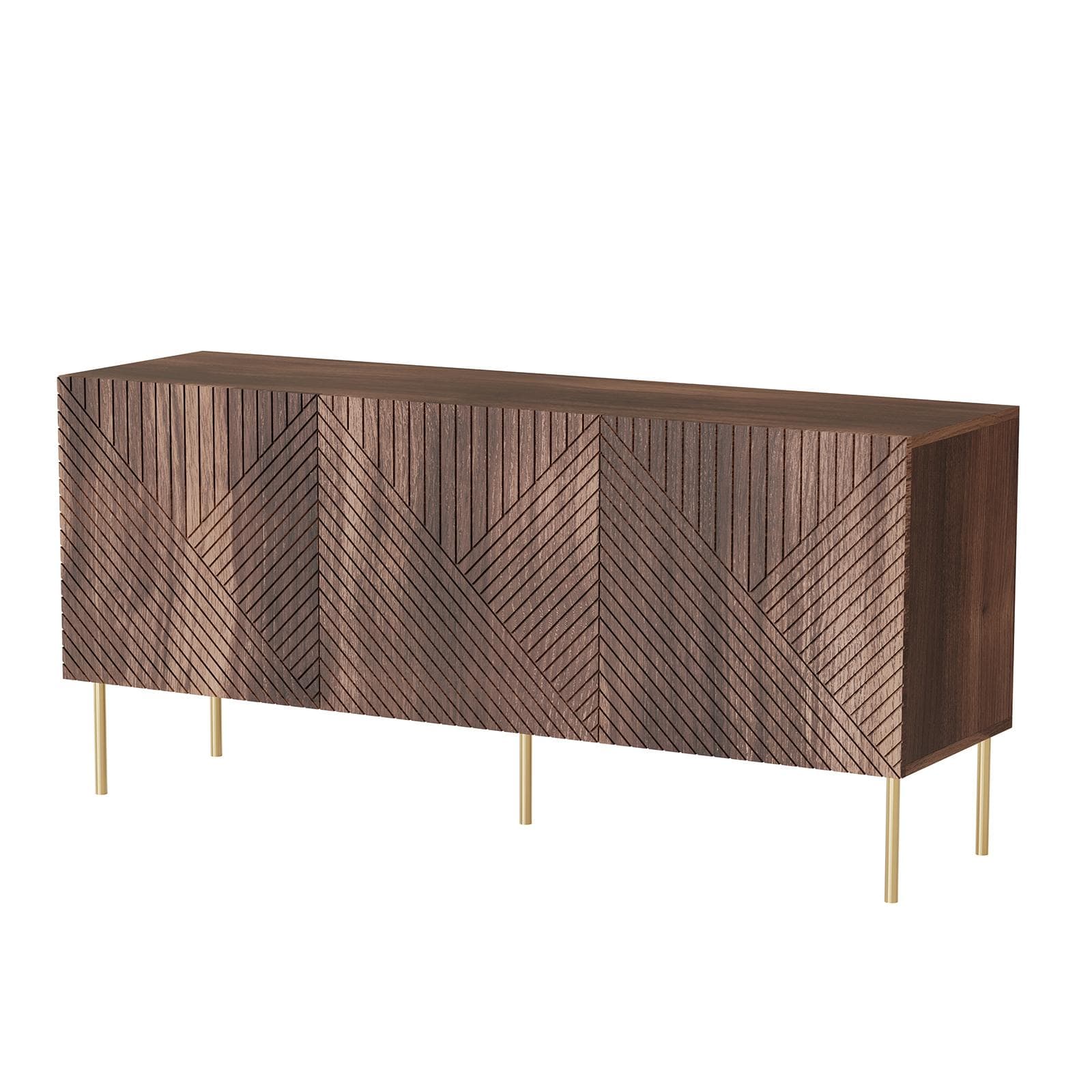 Madia 150x70h cm in legno noce con disegni geometrici e gambe oro - Olsen