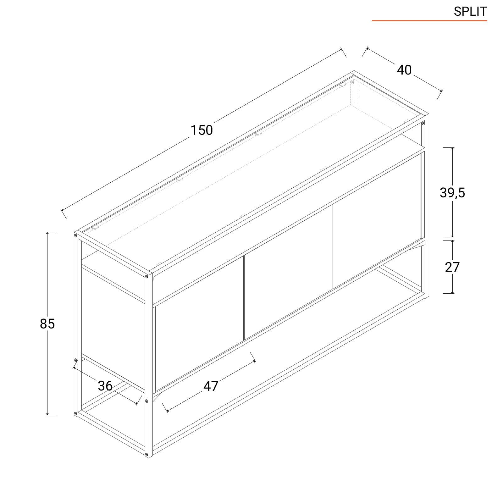 Madia 150x85h cm top in vetro con struttura in legno e metallo - Split