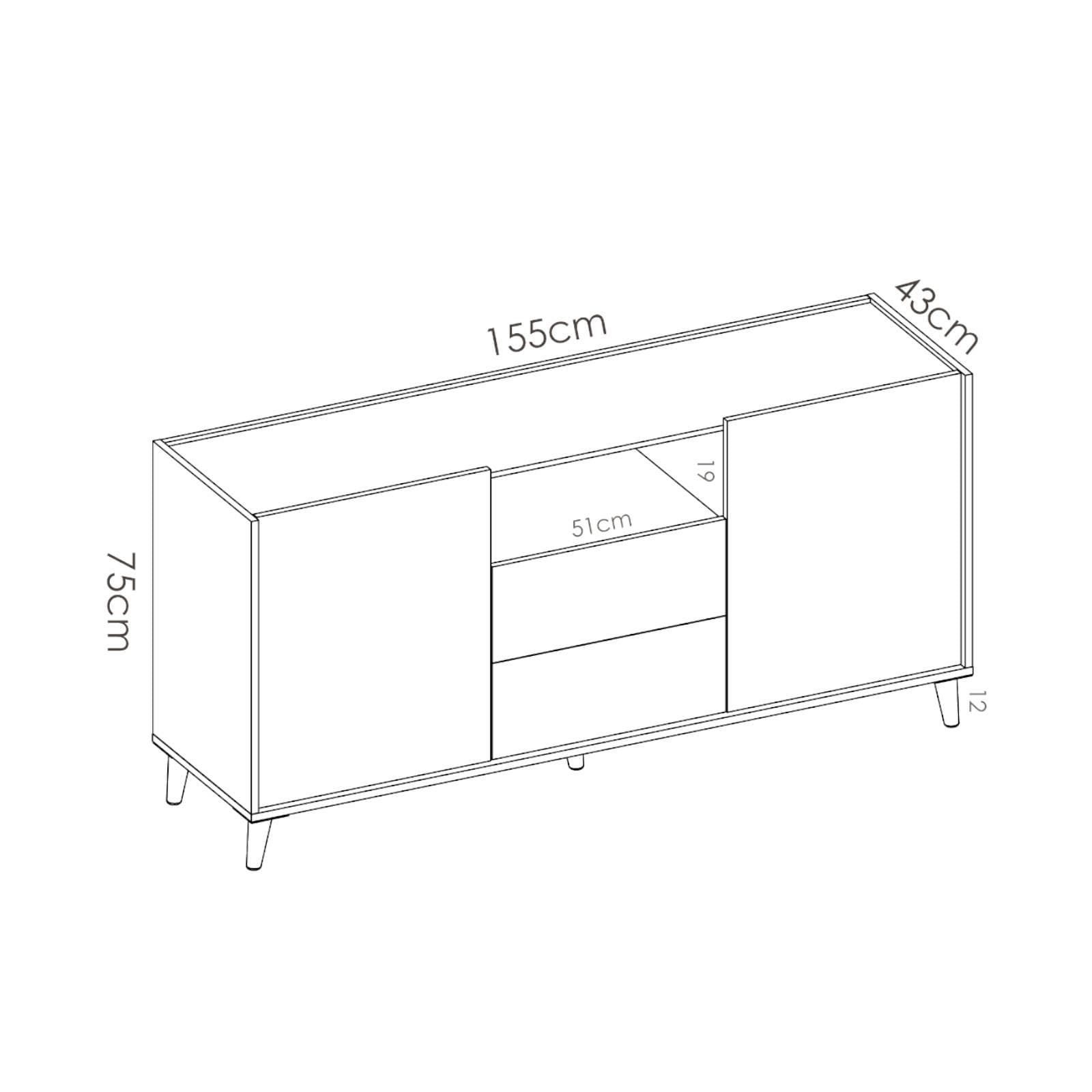 Madia 155 cm con due ante e due cassetti in legno grigio bianco e verde - Koria