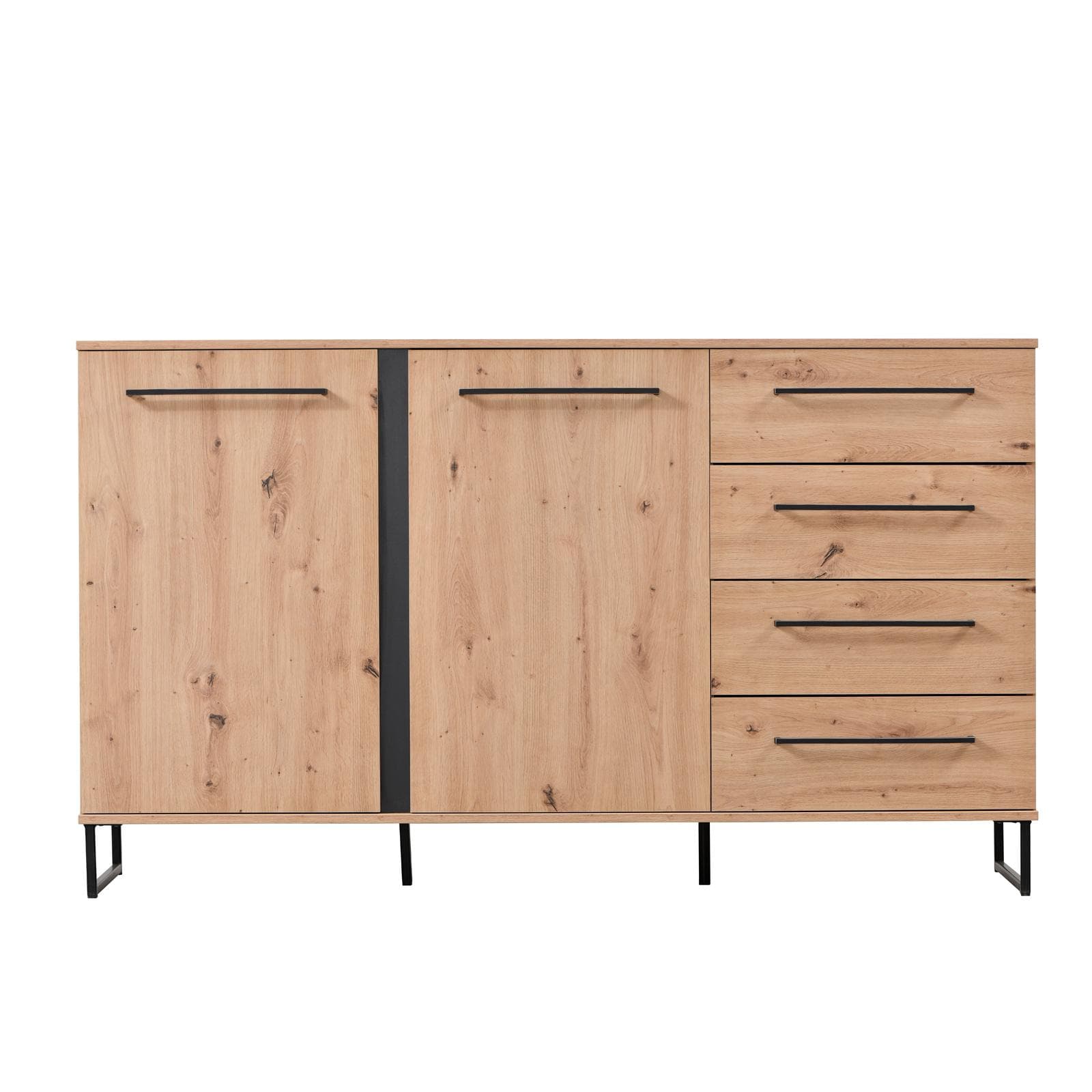 Madia 159x95h cm con 2 ante e 4 cassetti in legno rovere savana e nero - Hollis
