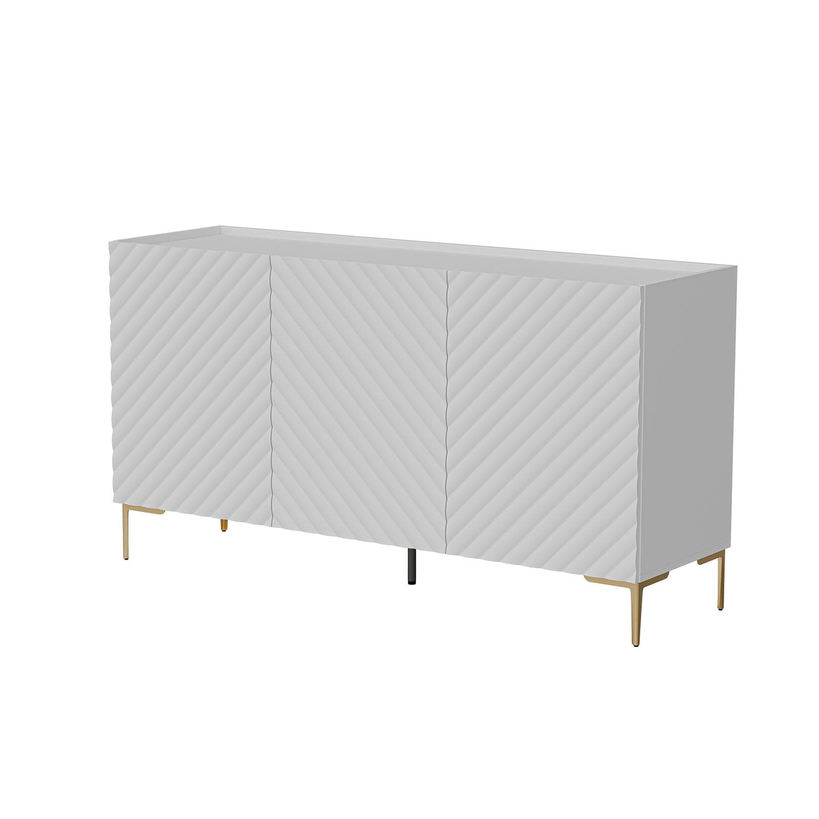 Madia 165x75h cm bianco cannettato obliquo con piedi oro e 3 ante - Emerald