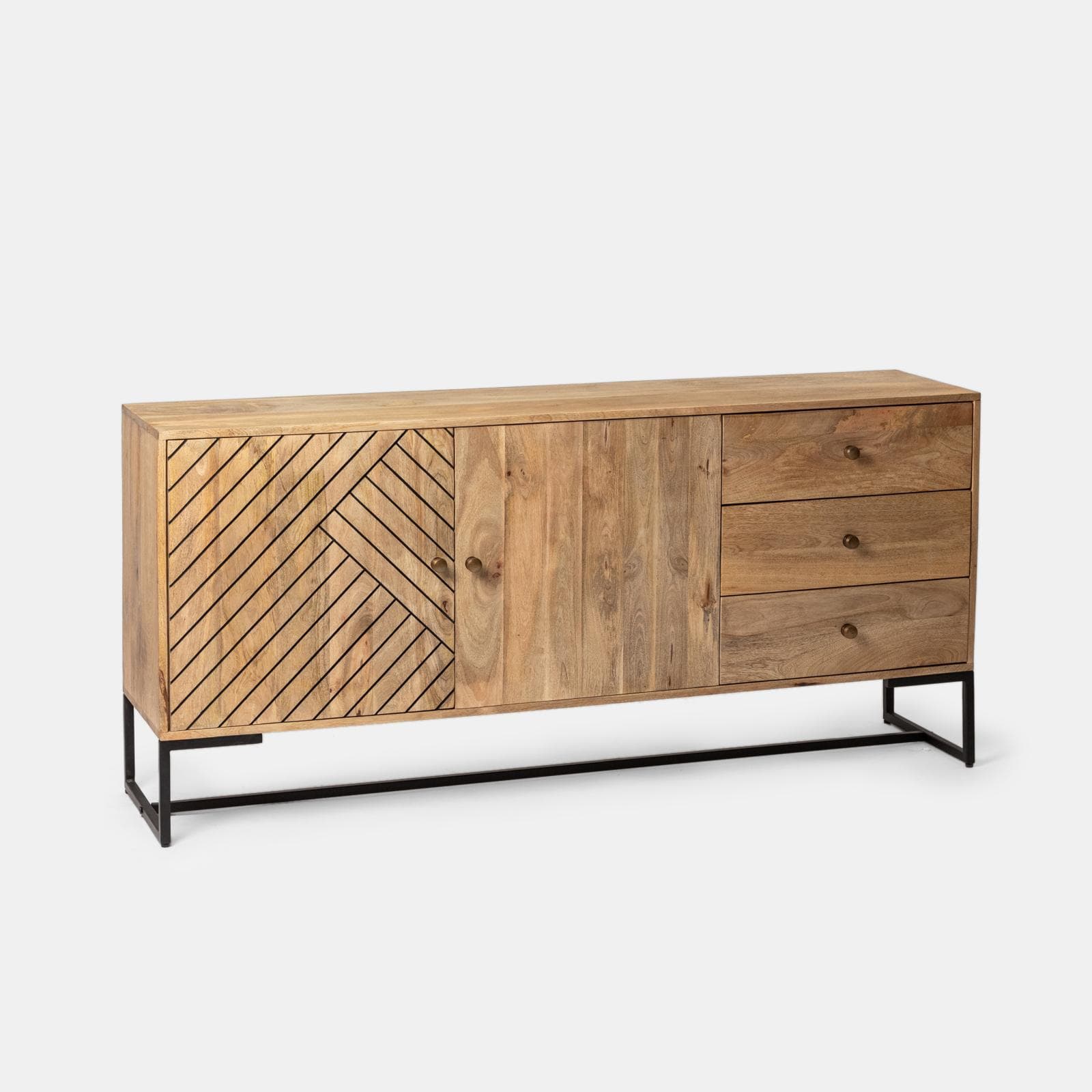 Madia 175x40 cm in legno di acacia e metallo con 2 ante e 3 cassetti - Freia Acacia