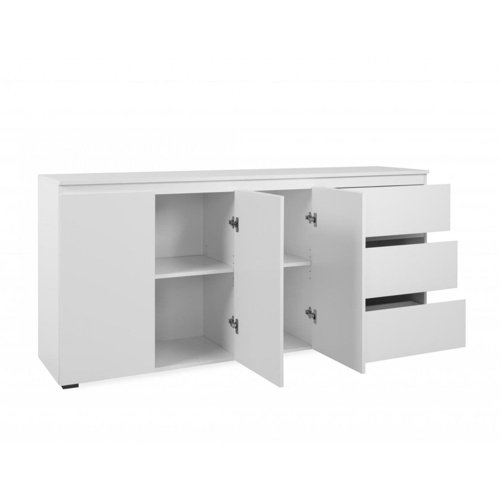 Madia 179x80h cm in legno bianco opaco con 3 ante e 3 cassetti - Krim