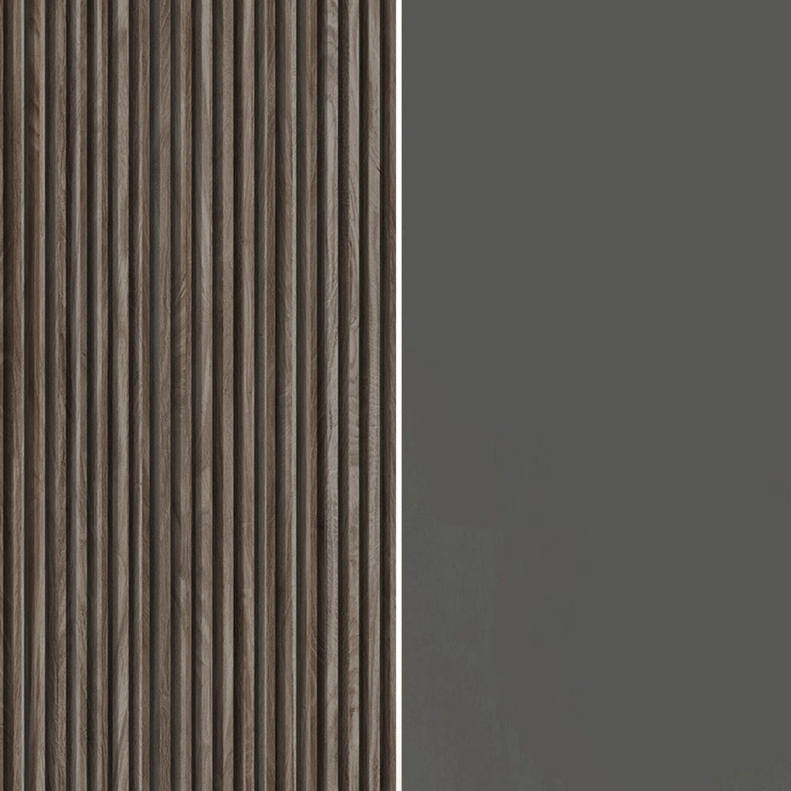 Madia 180x86h cm antracite opaco con 2 ante e 3 cassetti effetto legno scuro cannettato - Roots