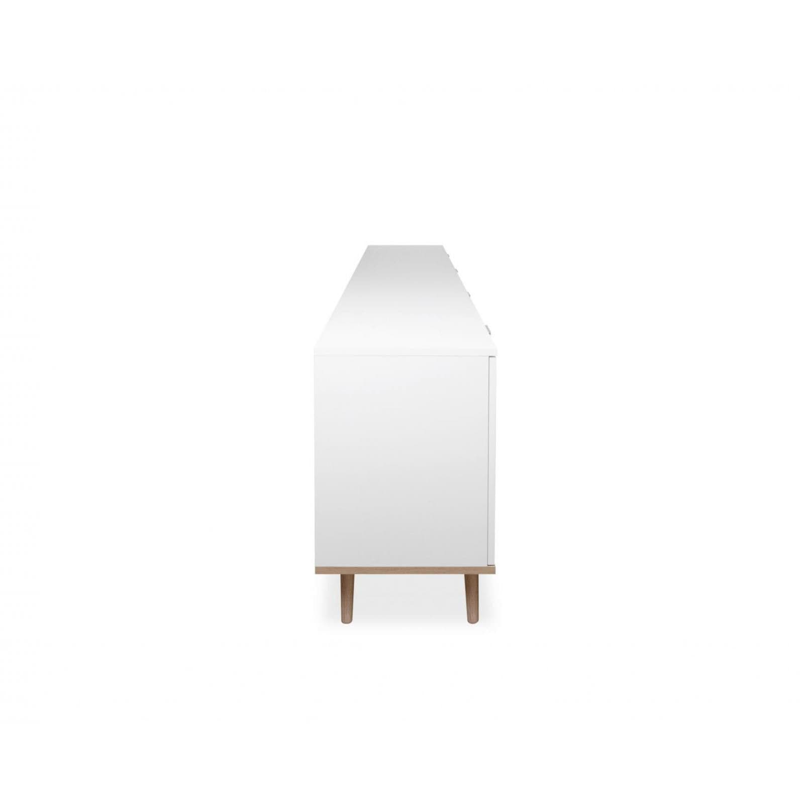 Madia 200x68h cm in legno bianco e rovere sonoma con 3 ante e 3 cassetti - Holberg