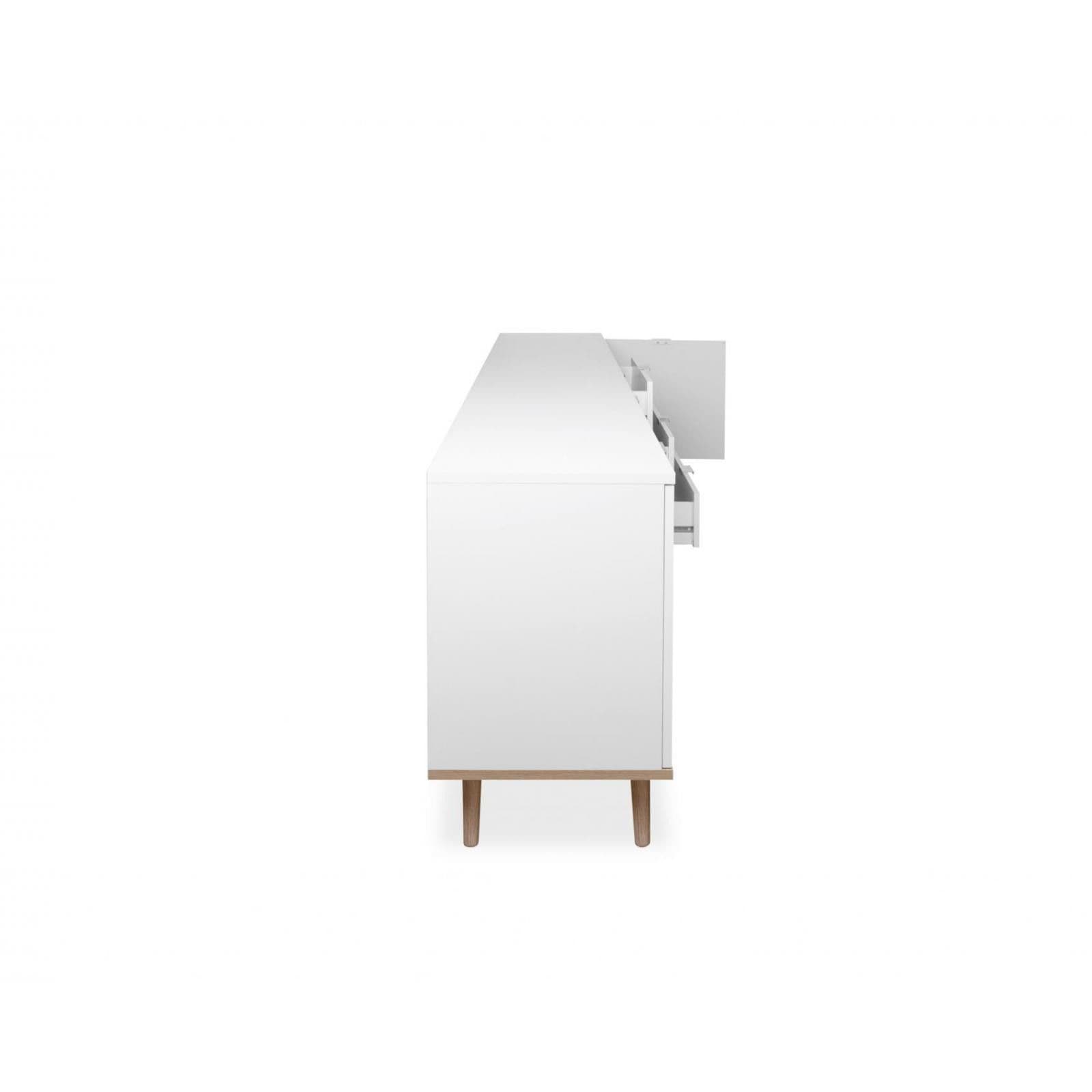 Madia 200x68h cm in legno bianco e rovere sonoma con 3 ante e 3 cassetti - Holberg