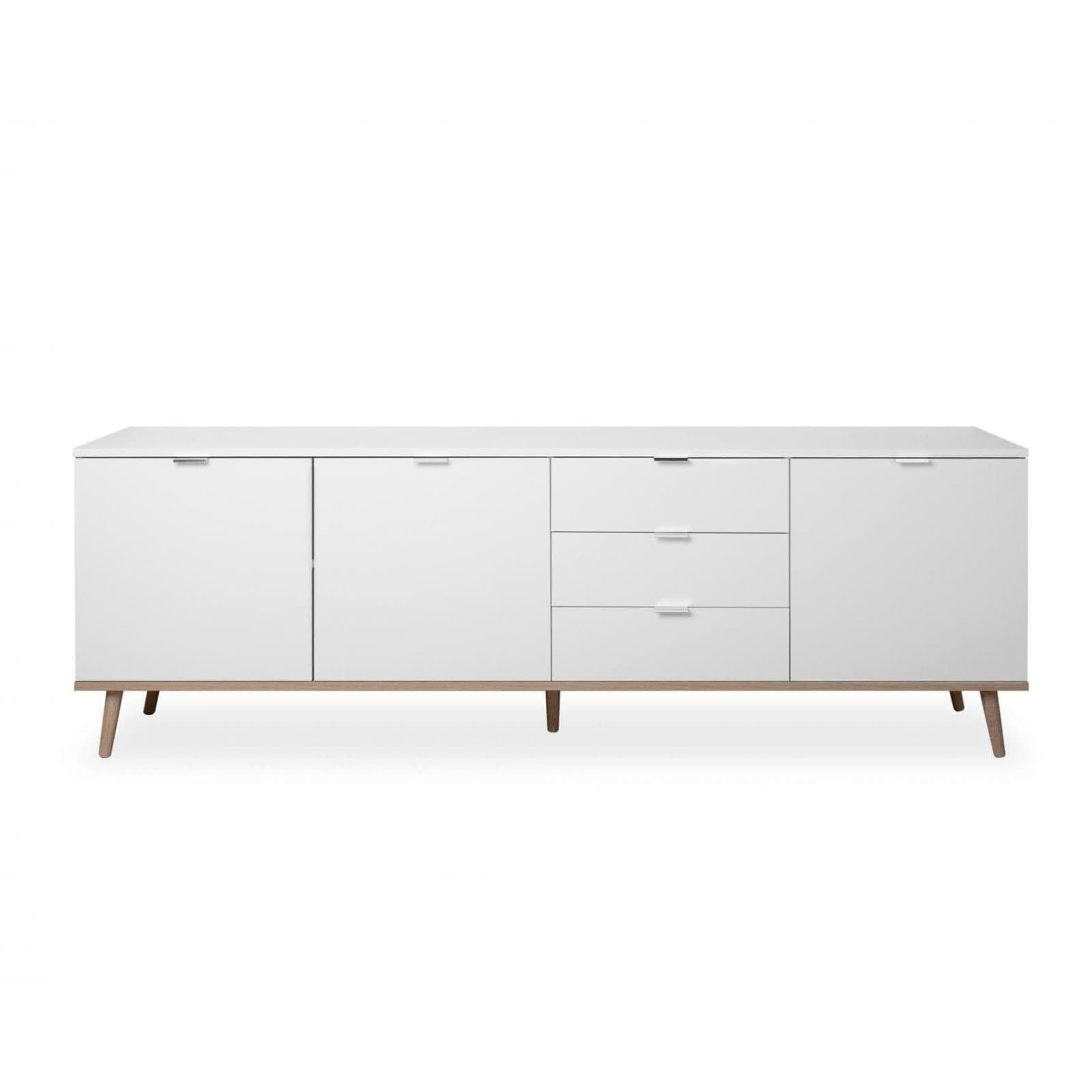 Madia 200x68h cm in legno bianco e rovere sonoma con 3 ante e 3 cassetti - Holberg