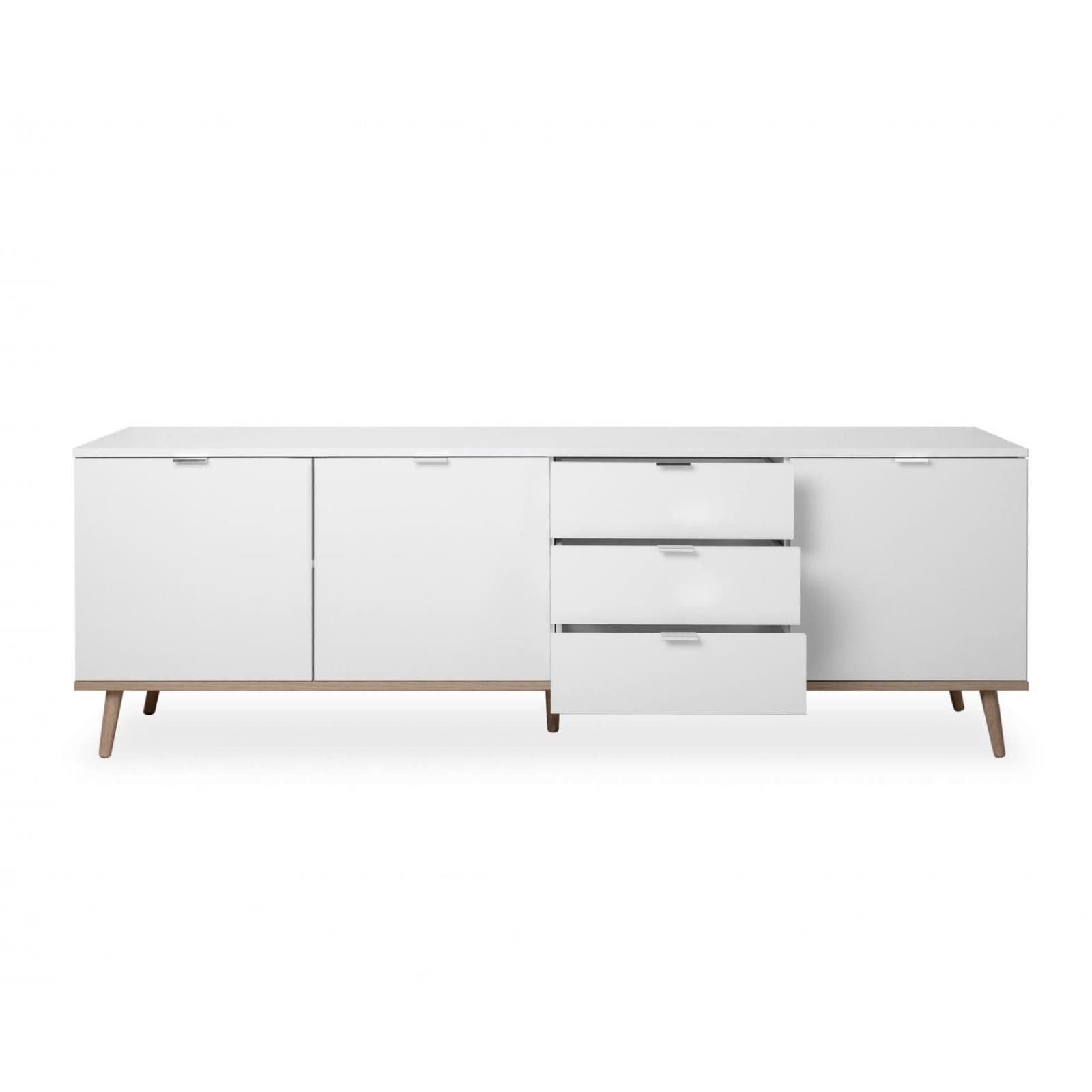 Madia 200x68h cm in legno bianco e rovere sonoma con 3 ante e 3 cassetti - Holberg