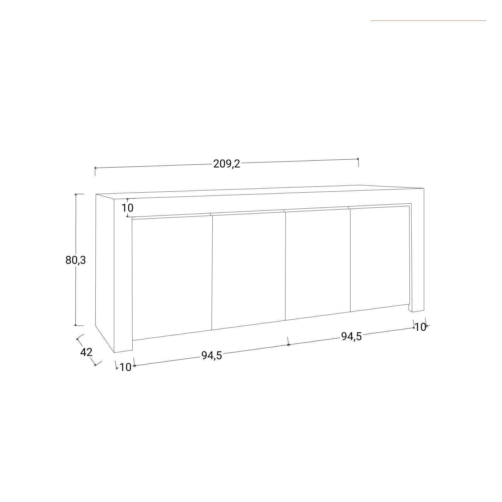 Madia 210 cm con quattro ante in legno bianco opaco - Falesia