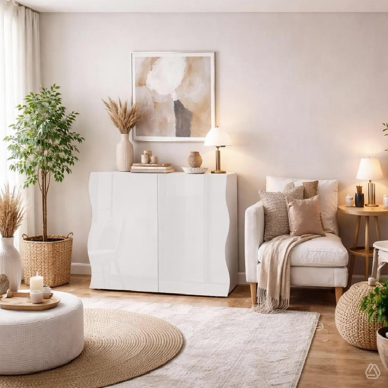 Mobile multiuso 90x81h cm con 2 ante in legno bianco lucido - Moss