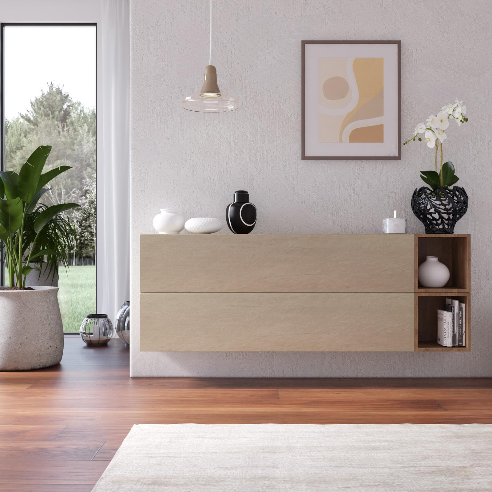 Madia sospesa reversibile 166x58h cm 2 ante argilla e 2 vani a giorno mercure - Clary