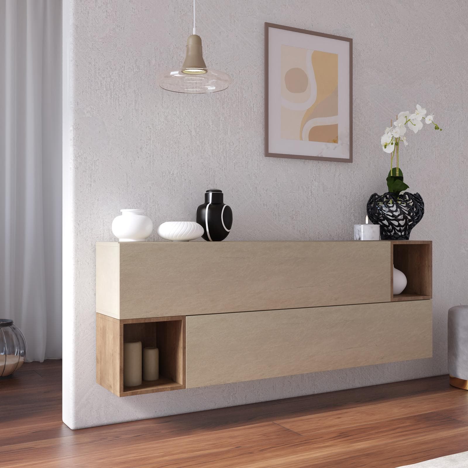 Madia sospesa reversibile 166x58h cm 2 ante argilla e 2 vani a giorno mercure - Clary