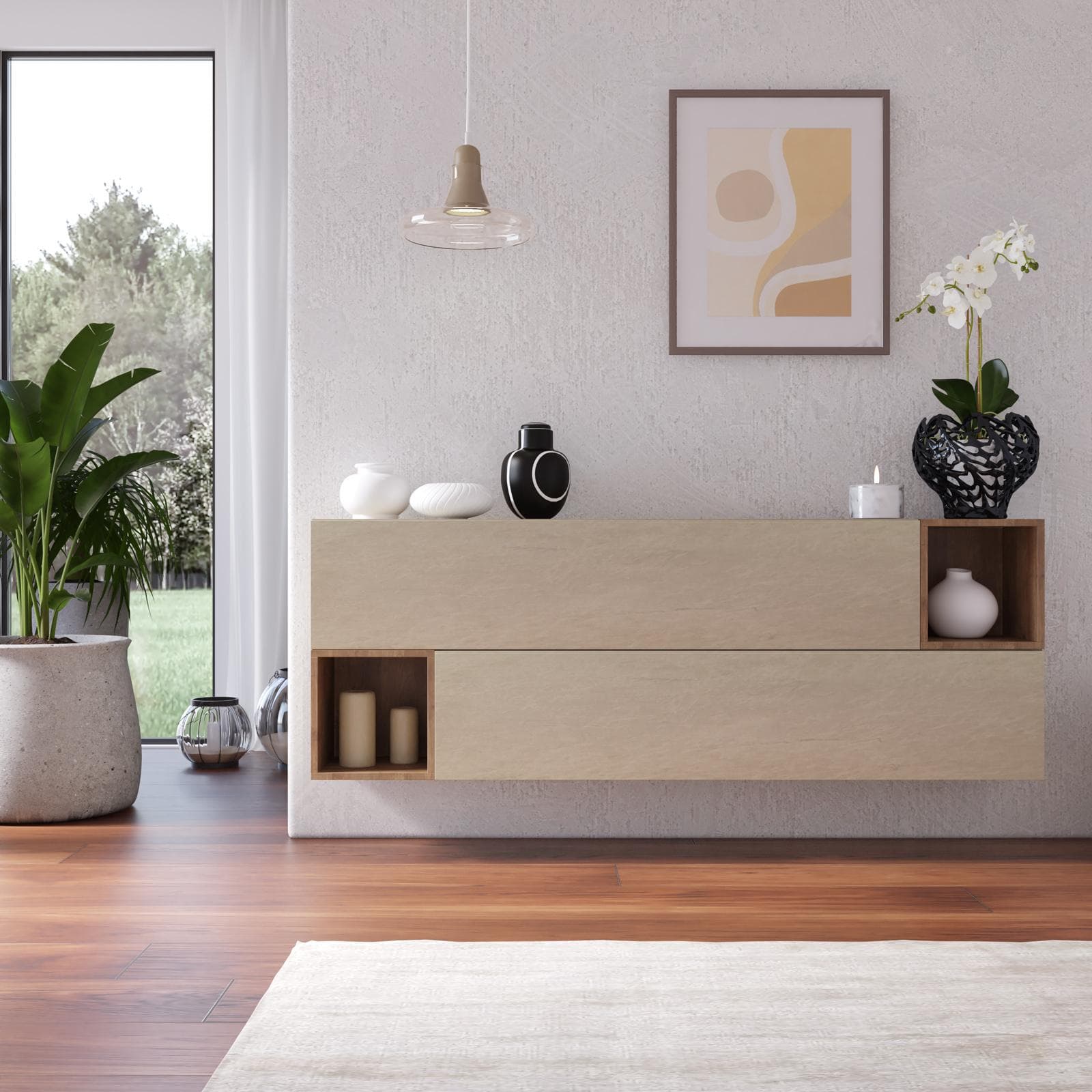 Madia sospesa reversibile 166x58h cm 2 ante argilla e 2 vani a giorno mercure - Clary