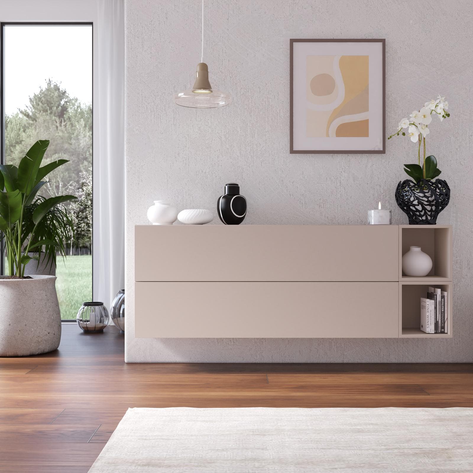 Madia sospesa reversibile 166x58h cm 2 ante e 2 vani a giorno cashmere - Clary