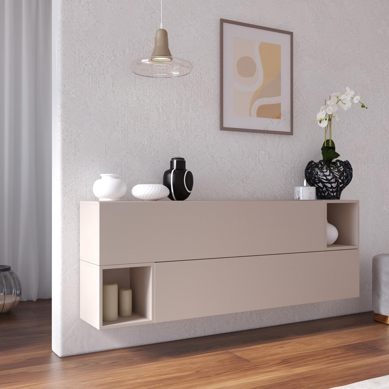 Madia sospesa reversibile 166x58h cm 2 ante e 2 vani a giorno cashmere - Clary