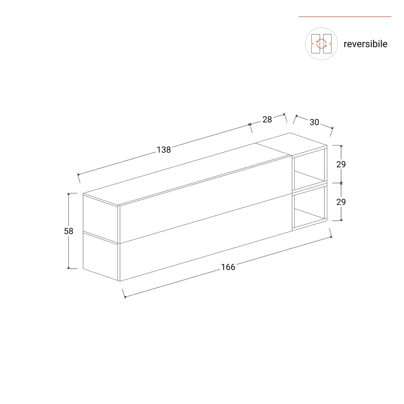 Madia sospesa reversibile 166x58h cm 2 ante e 2 vani a giorno cashmere - Clary