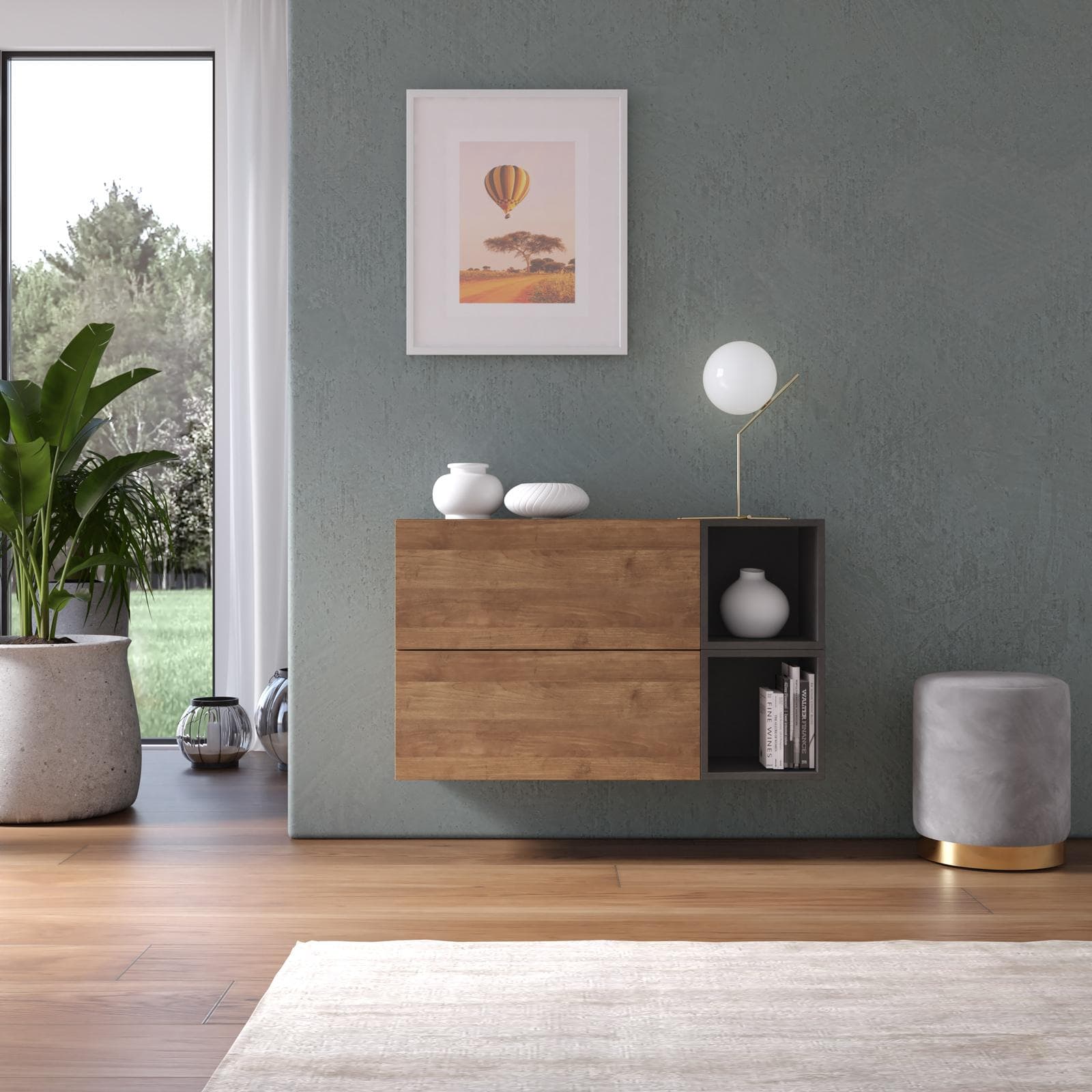 Madia sospesa reversibile 97x58h cm 2 ante mercure e 2 vani a giorno lava - Clary