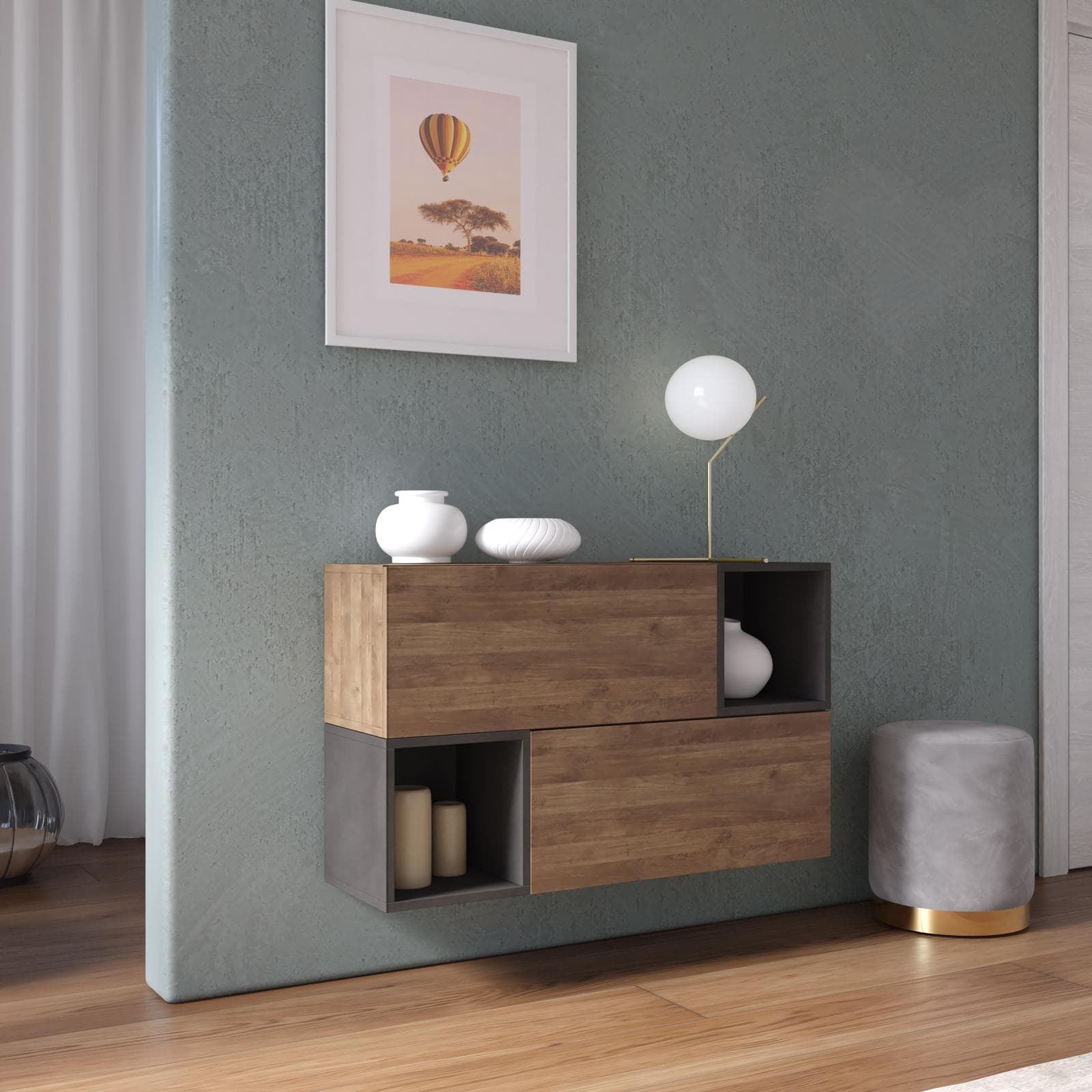 Madia sospesa reversibile 97x58h cm 2 ante mercure e 2 vani a giorno lava - Clary
