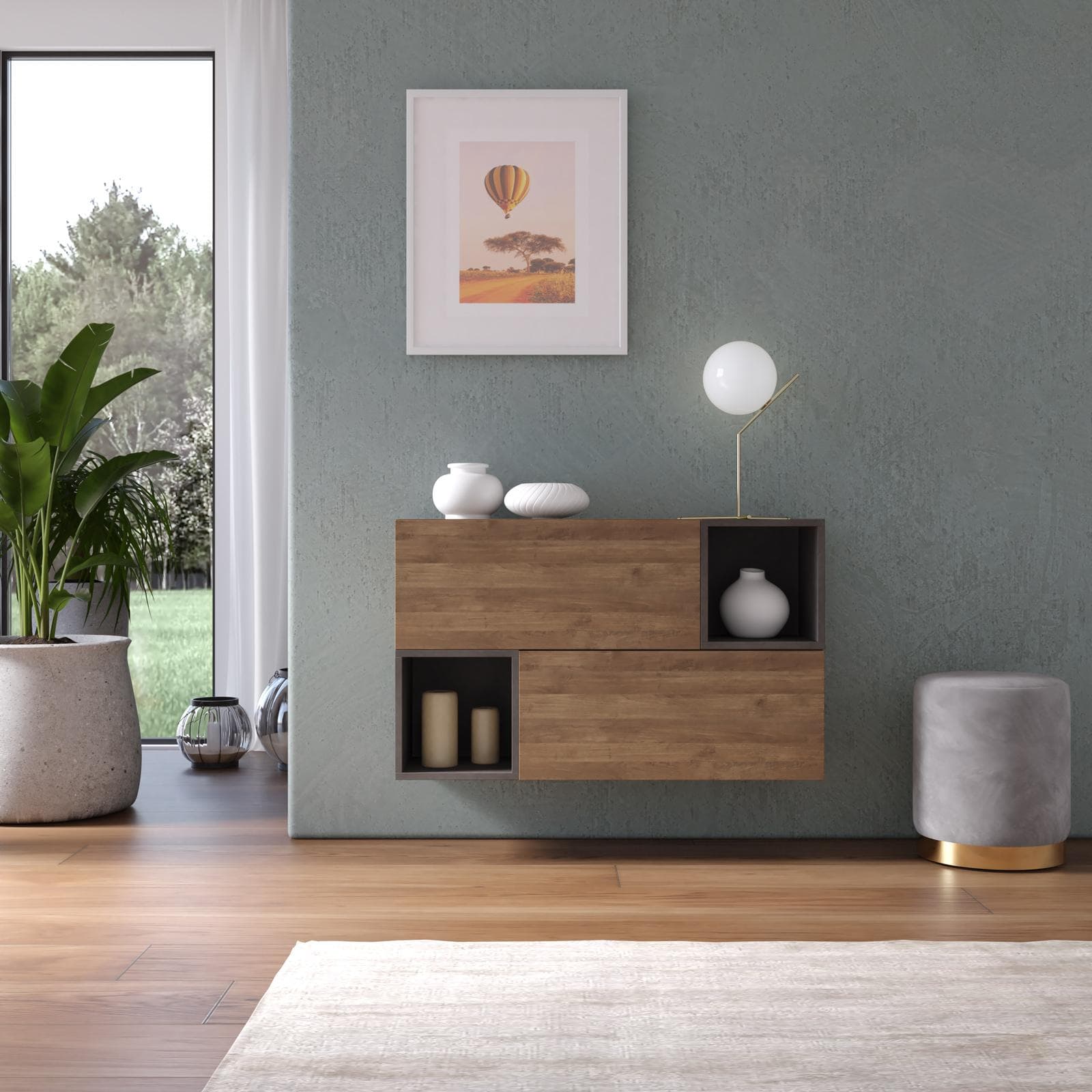 Madia sospesa reversibile 97x58h cm 2 ante mercure e 2 vani a giorno lava - Clary