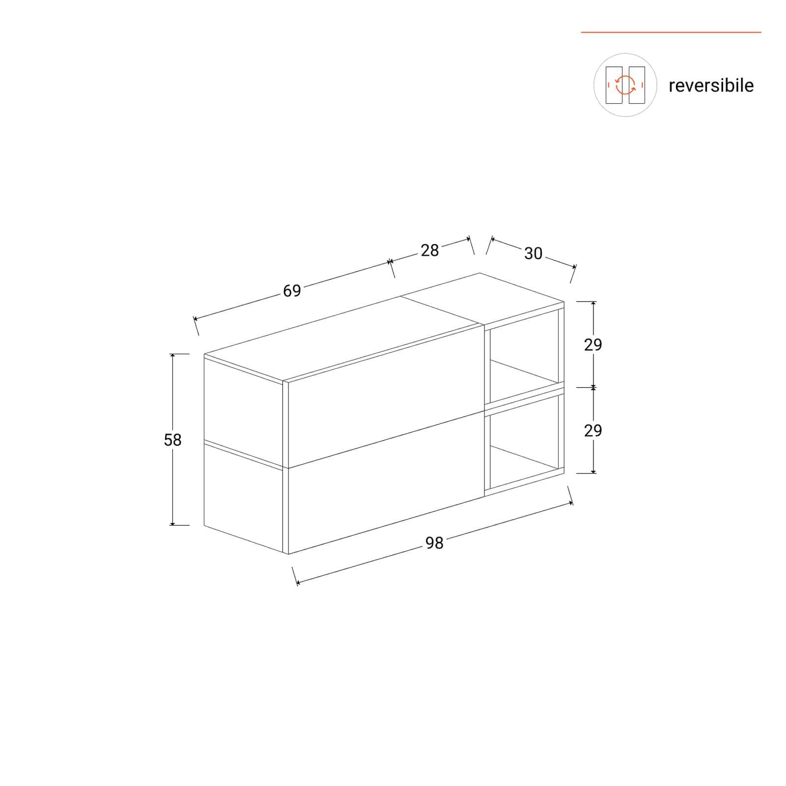Madia sospesa reversibile 97x58h cm 2 ante mercure e 2 vani a giorno lava - Clary
