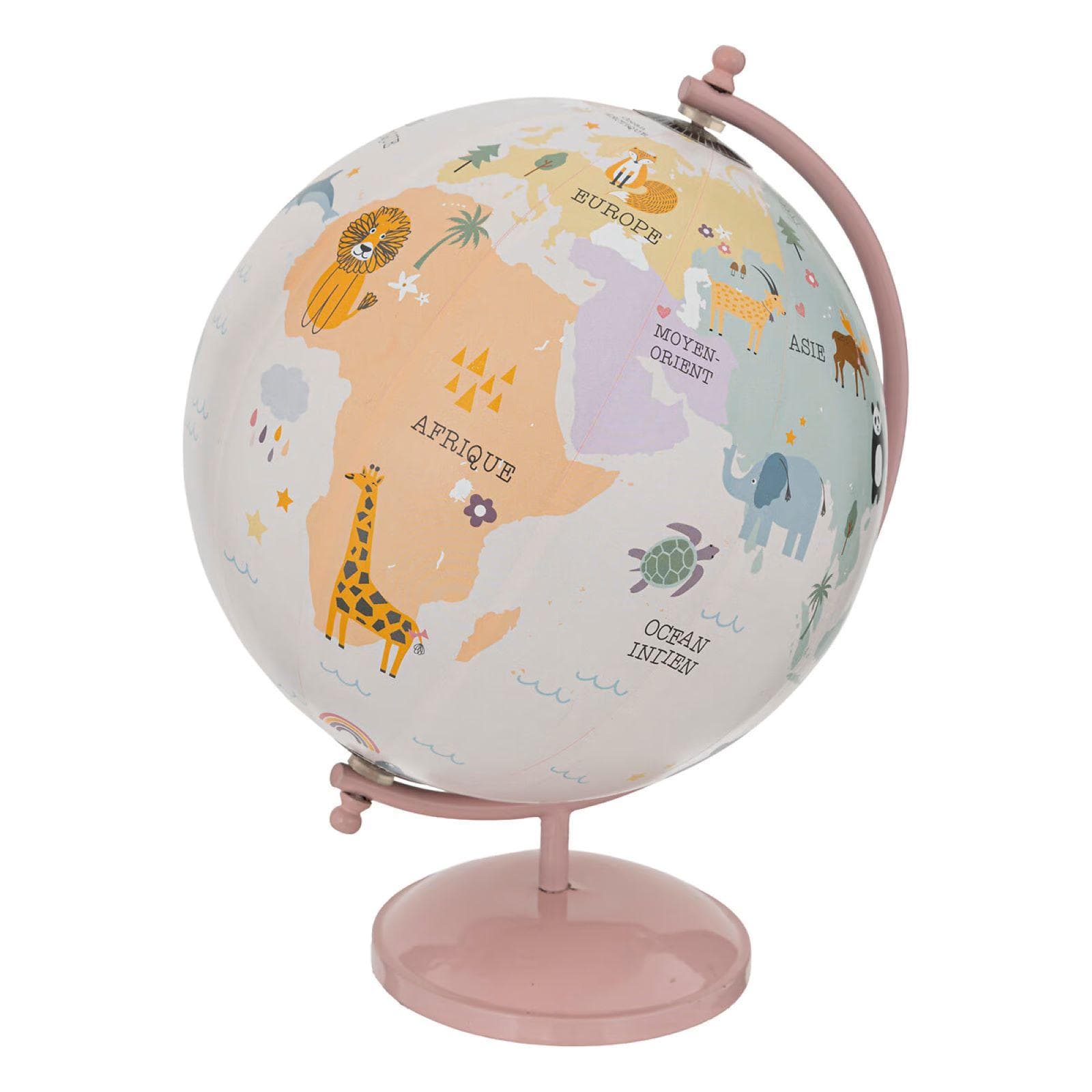 Mappamondo rotondo 20 cm rosa con animali - Kids