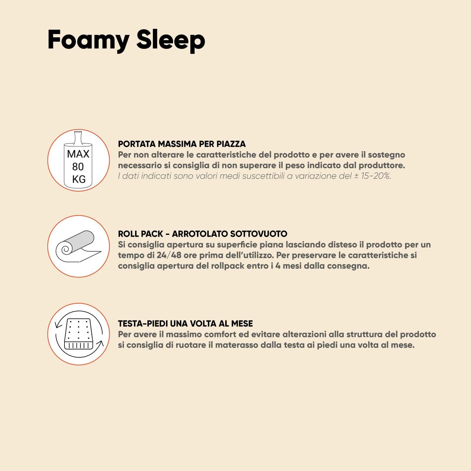 Materasso singolo 90x200 cm in Elastic Foam con rivestimento traspirante h 20 cm - Foamy Sleep
