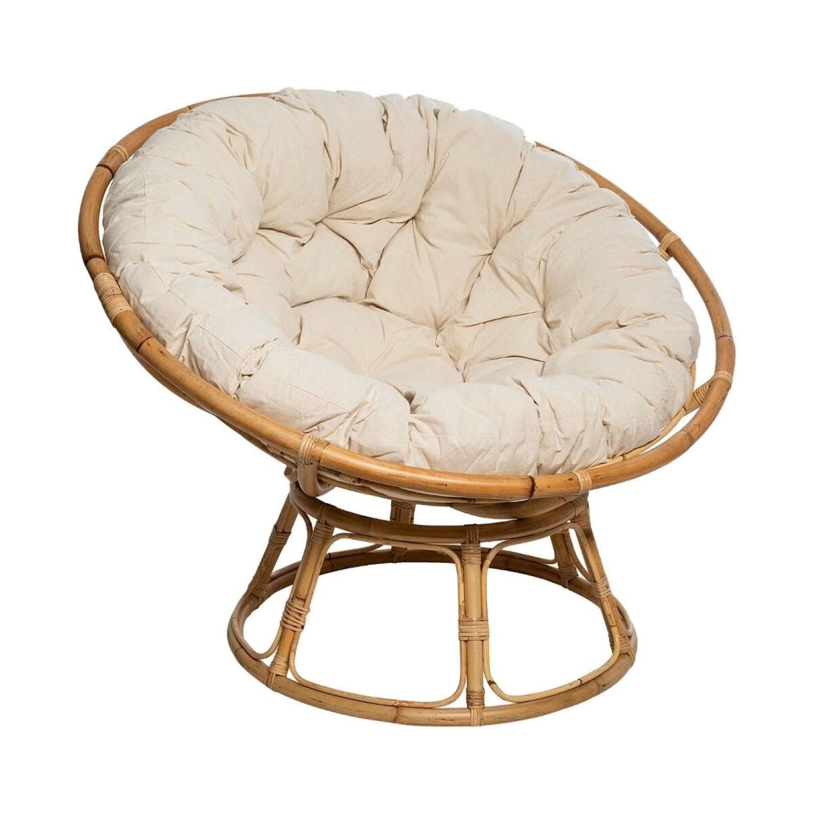 Maxi poltrona in rattan naturale con cuscino in tessuto bianco - Guatemala