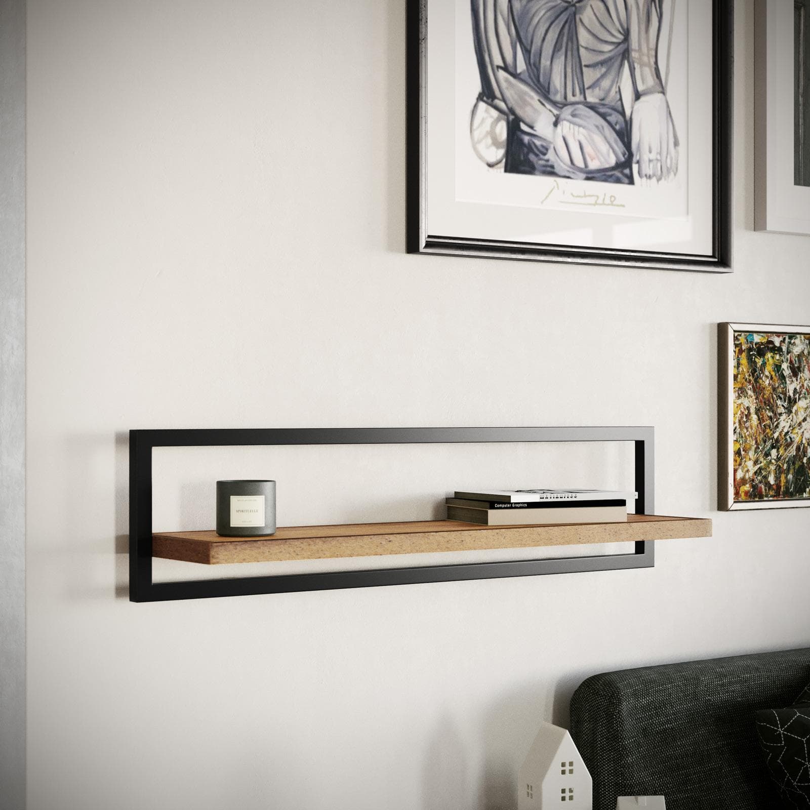 Mensola 100x28h cm in legno di acacia e struttura in metallo nero - Candra