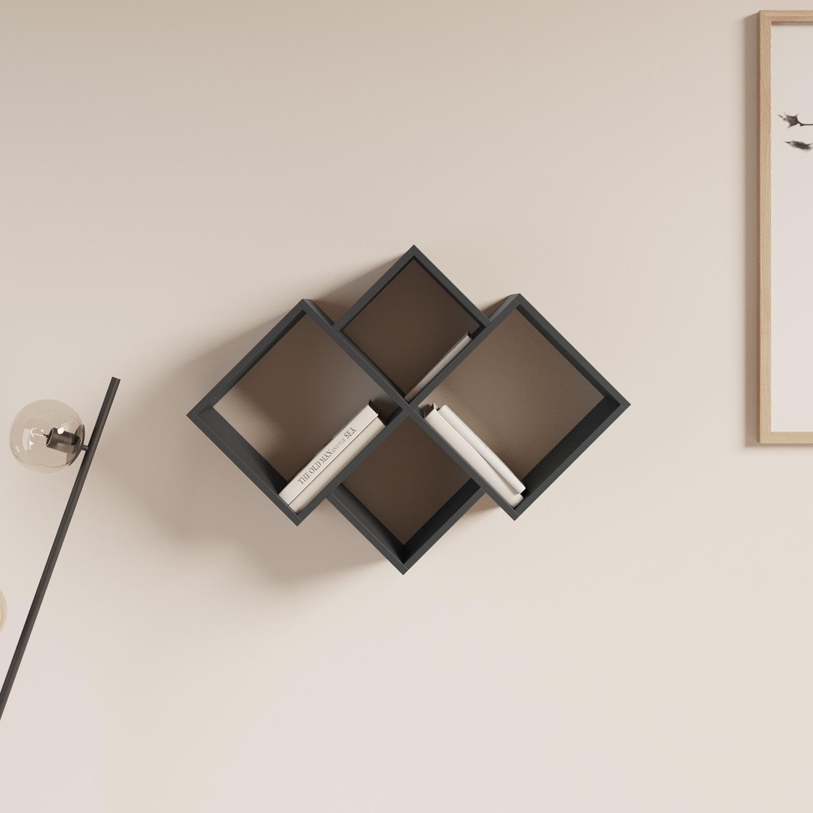 Mensola reversibile 70x70 cm in legno antracite - Kantiko