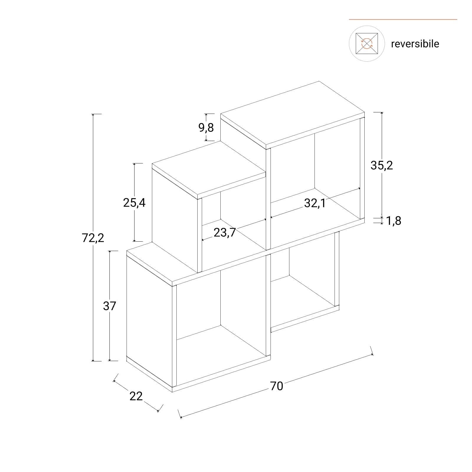 Mensola reversibile 70x70 cm in legno antracite - Kantiko