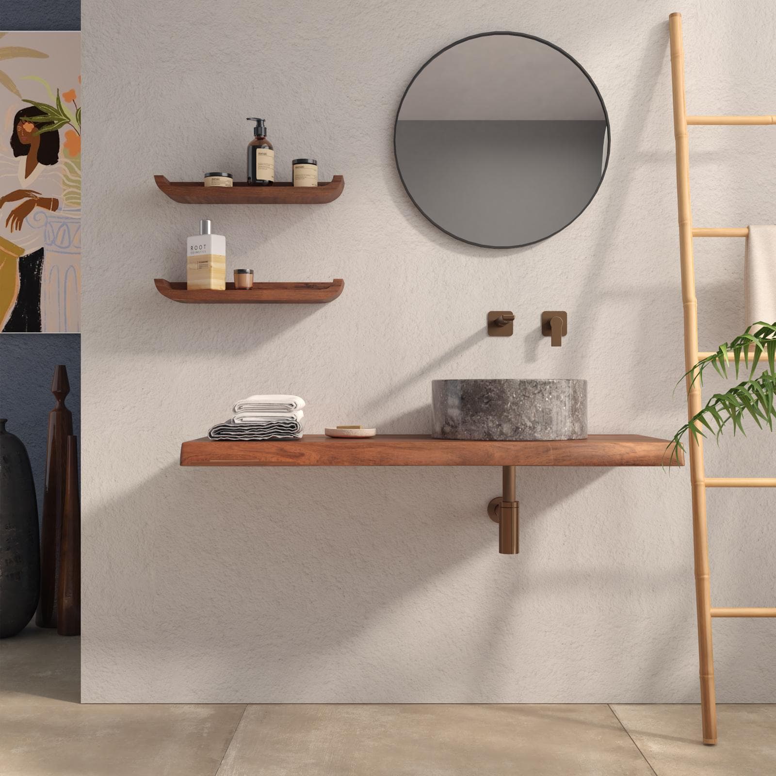 Mensola portalavabo 118x50 cm in legno di acacia - Freia Stone