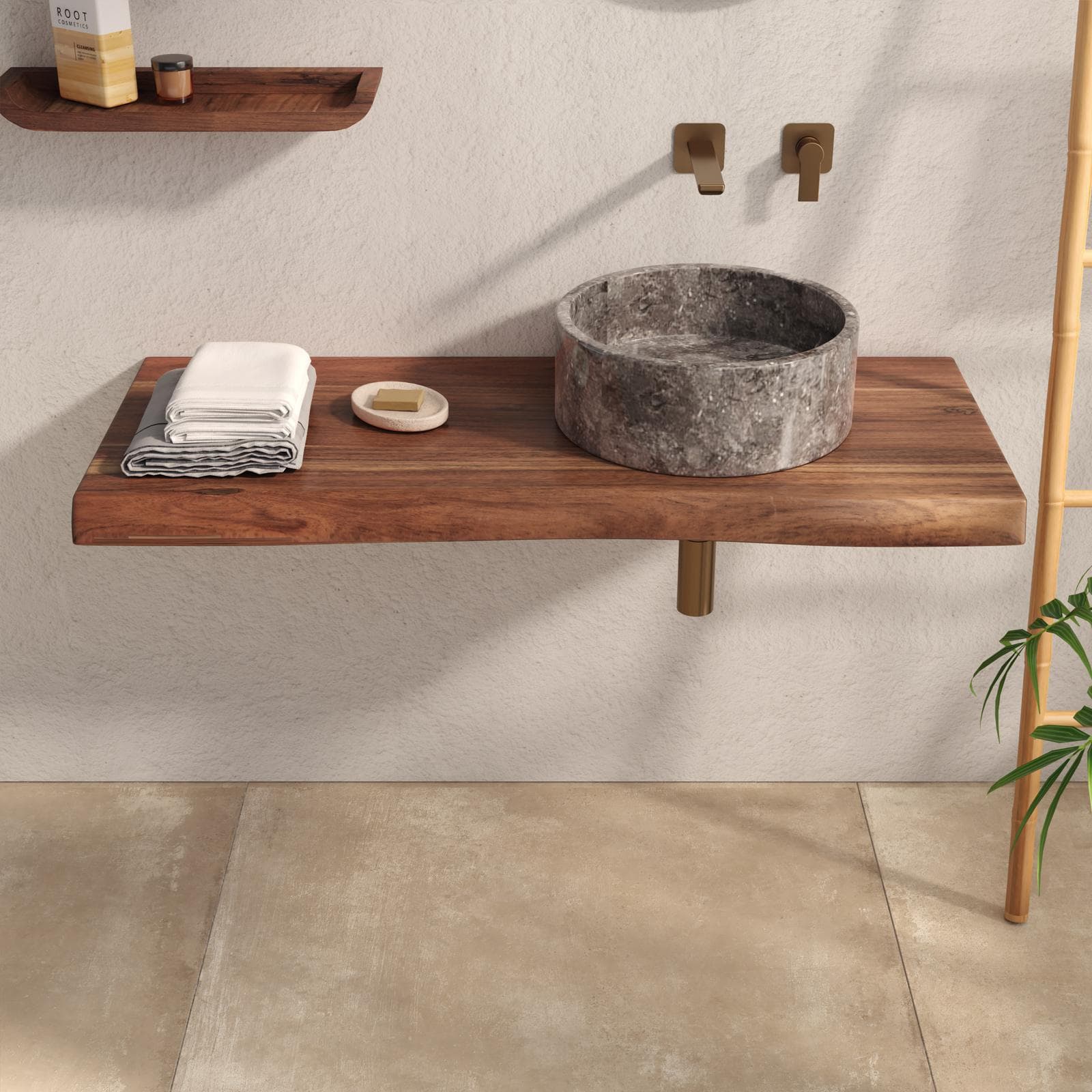 Mensola portalavabo 118x50 cm in legno di acacia - Freia Stone