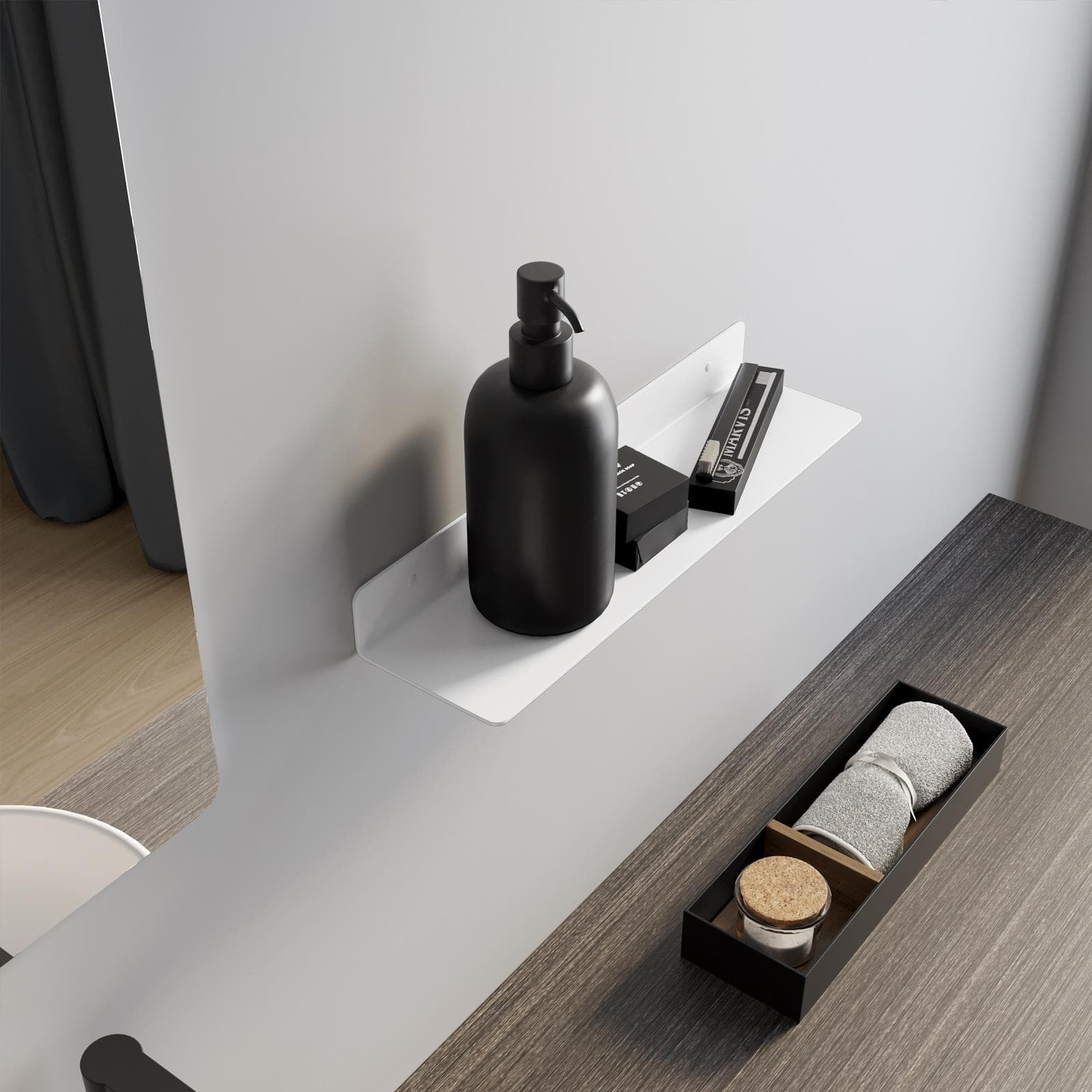 Mensola bagno 45 cm in alluminio bianco - Arya