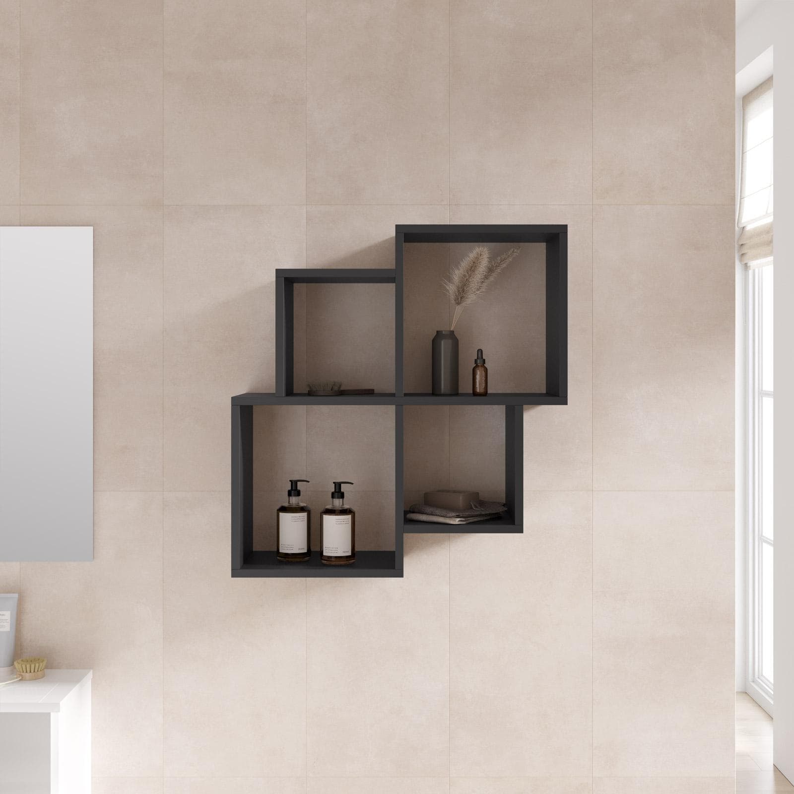Mensola bagno 70x22 cm in legno antracite - Kantiko